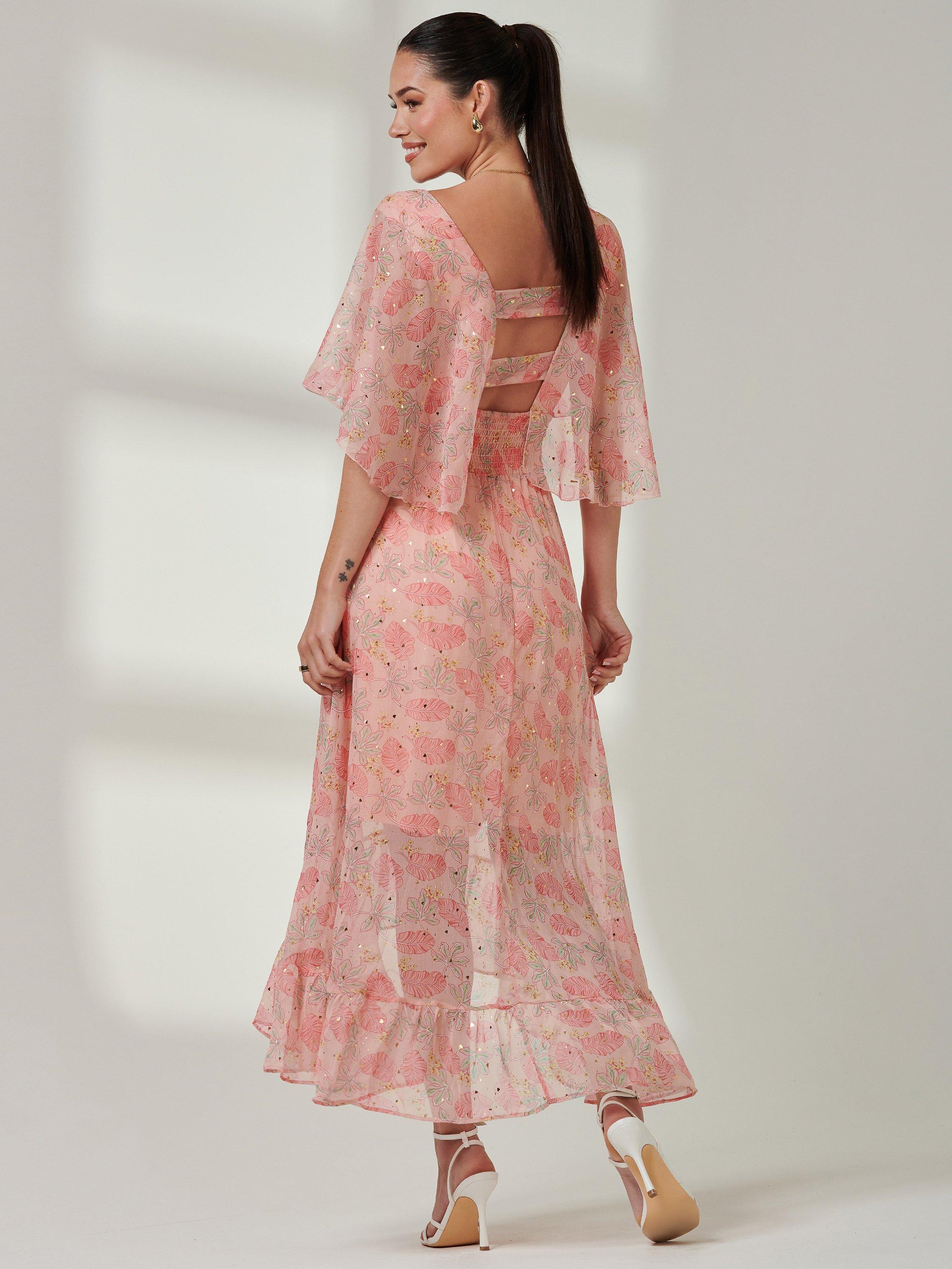 Jolie Moi Frill V-Neck Chiffon Maxi Dress, Multi