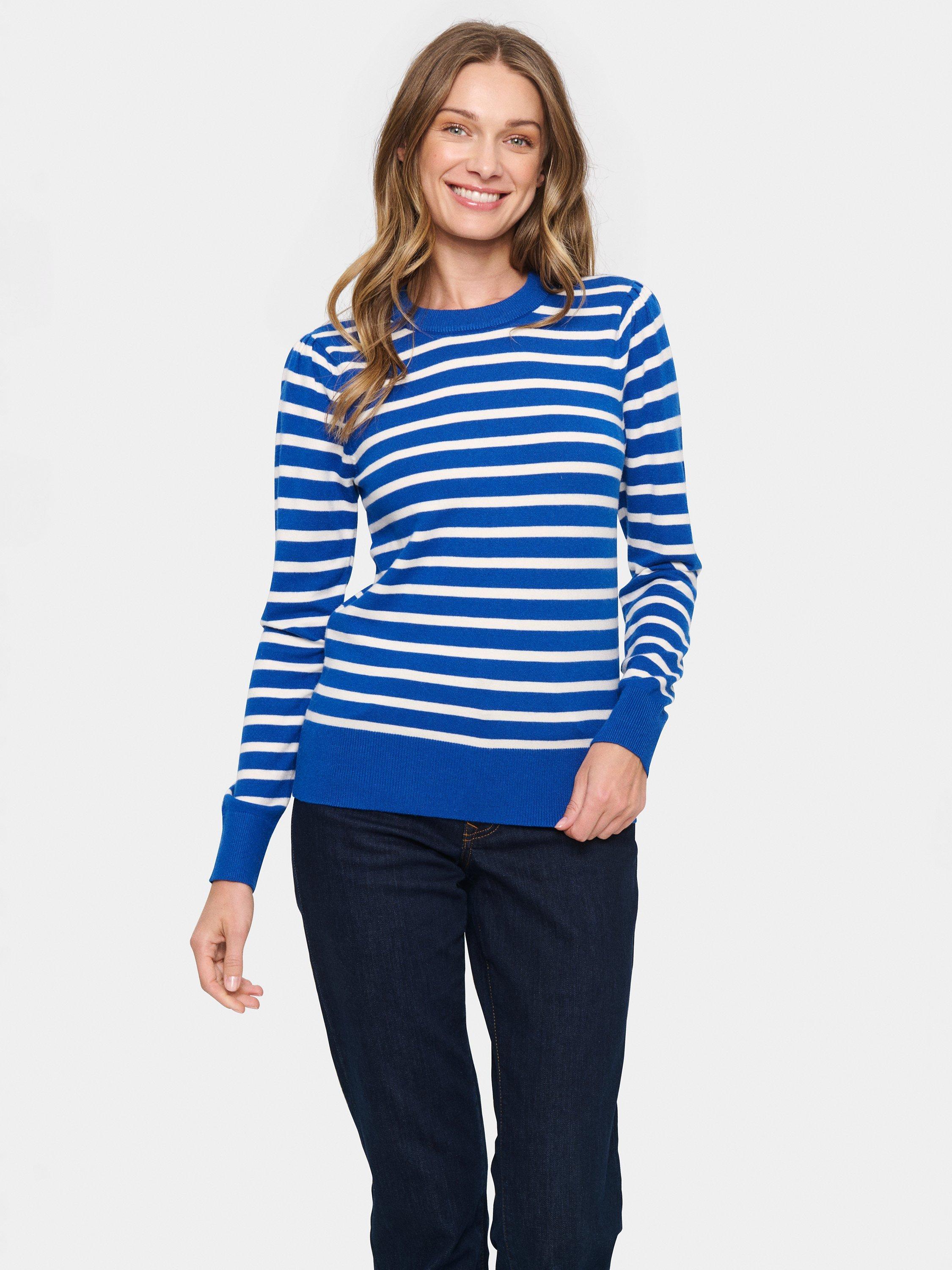 Product image 1 of 6, which shows Saint Tropez Fikam Stripe Jumper, Surf Blue/White, XS