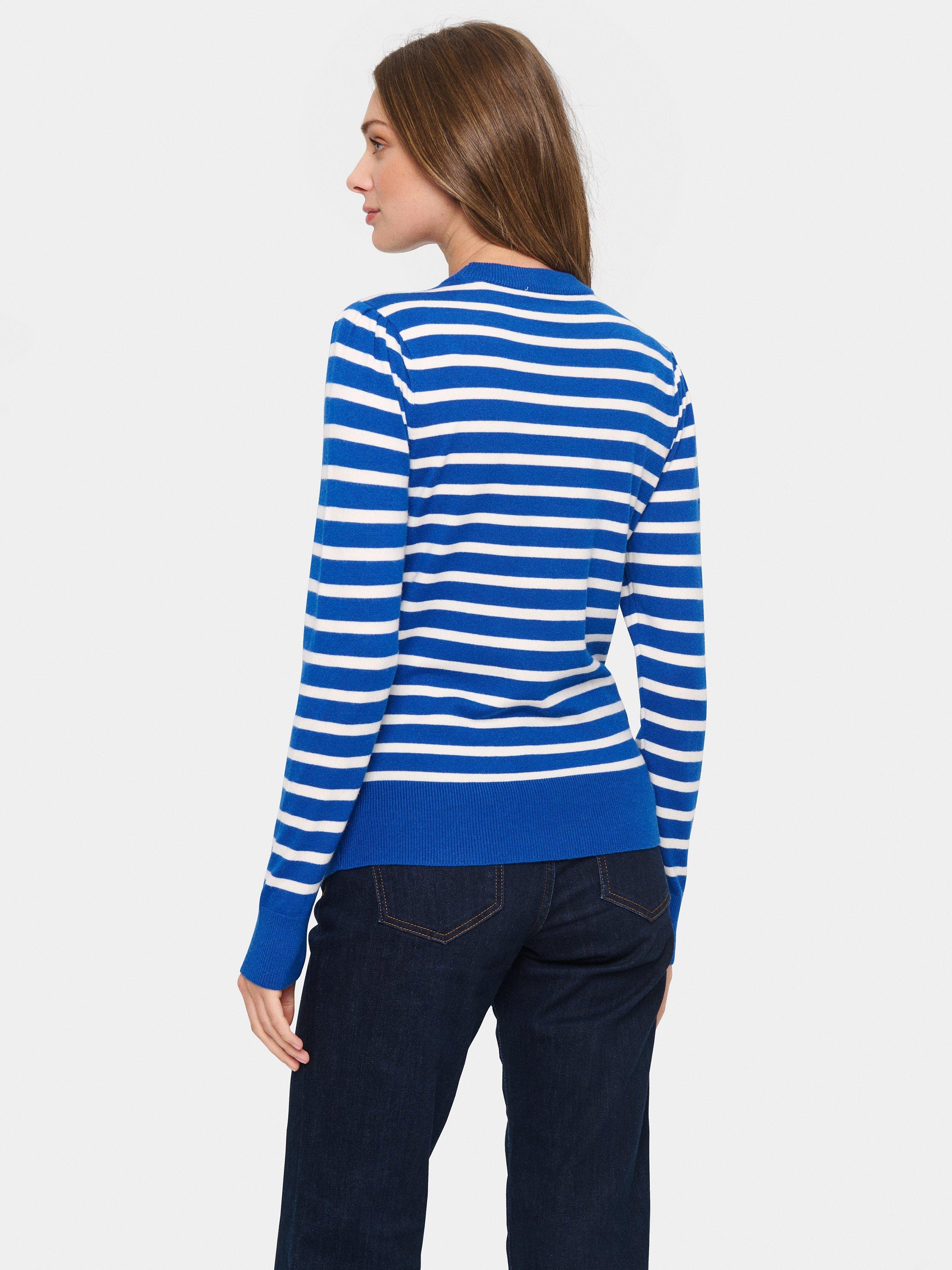 Product image 2 of 6, which shows Saint Tropez Fikam Stripe Jumper, Surf Blue/White, XS