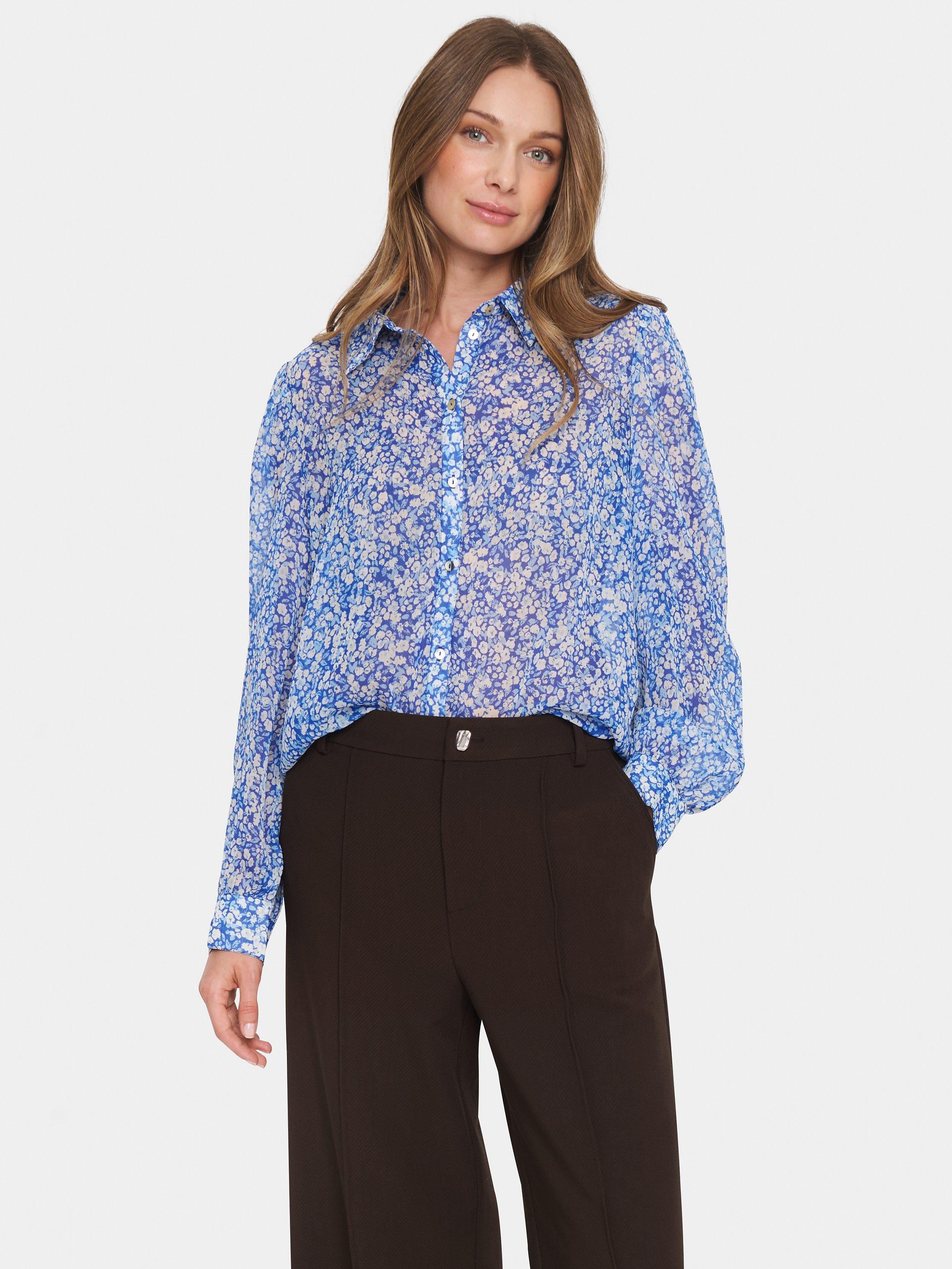 Saint Tropez Avi Print Chiffon Shirt, Blue/Multi