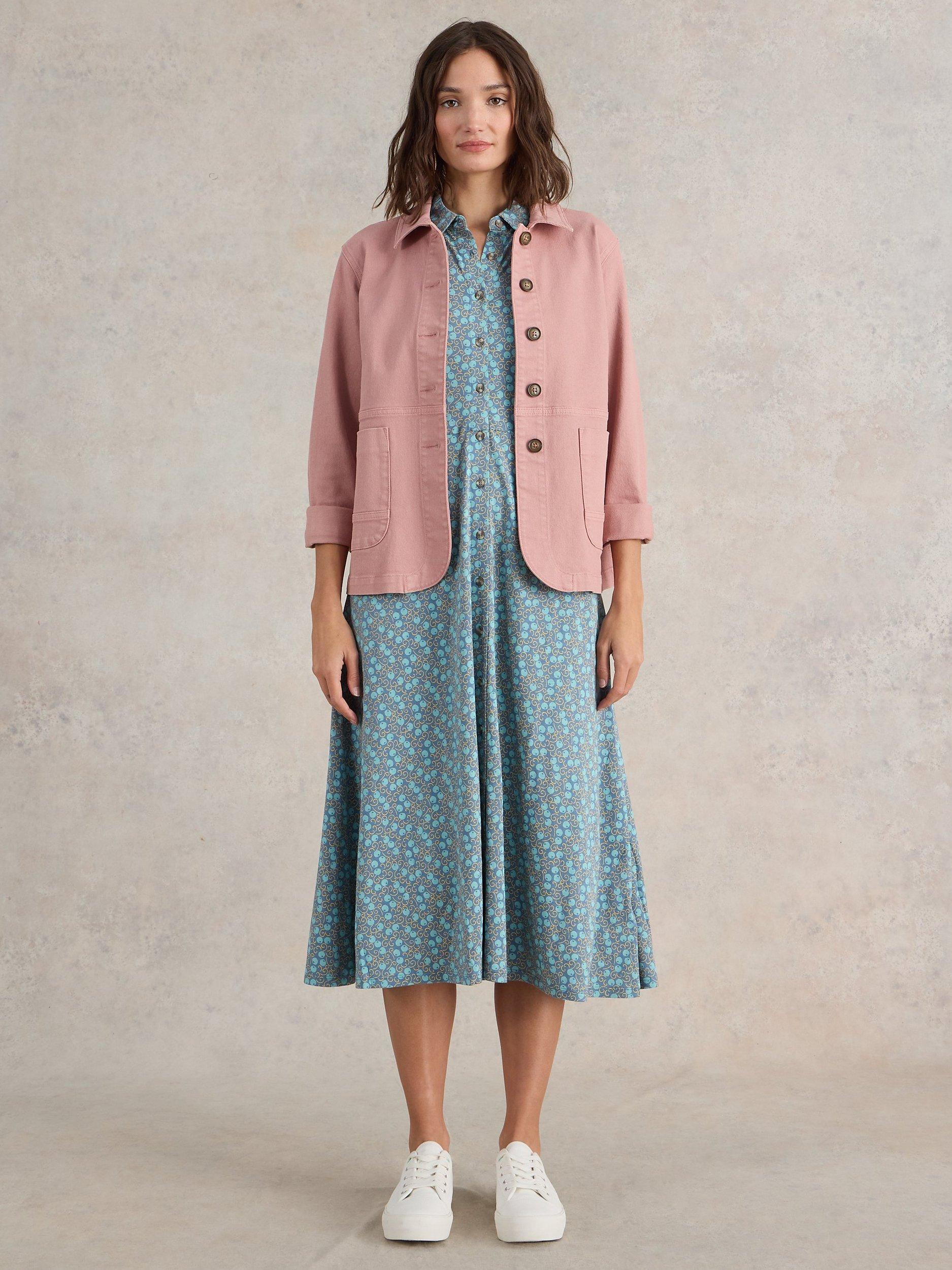 Product image 1 of 6, which shows White Stuff Rua Organic Cotton Blend Shirt Dress, Teal/Multi, 6
