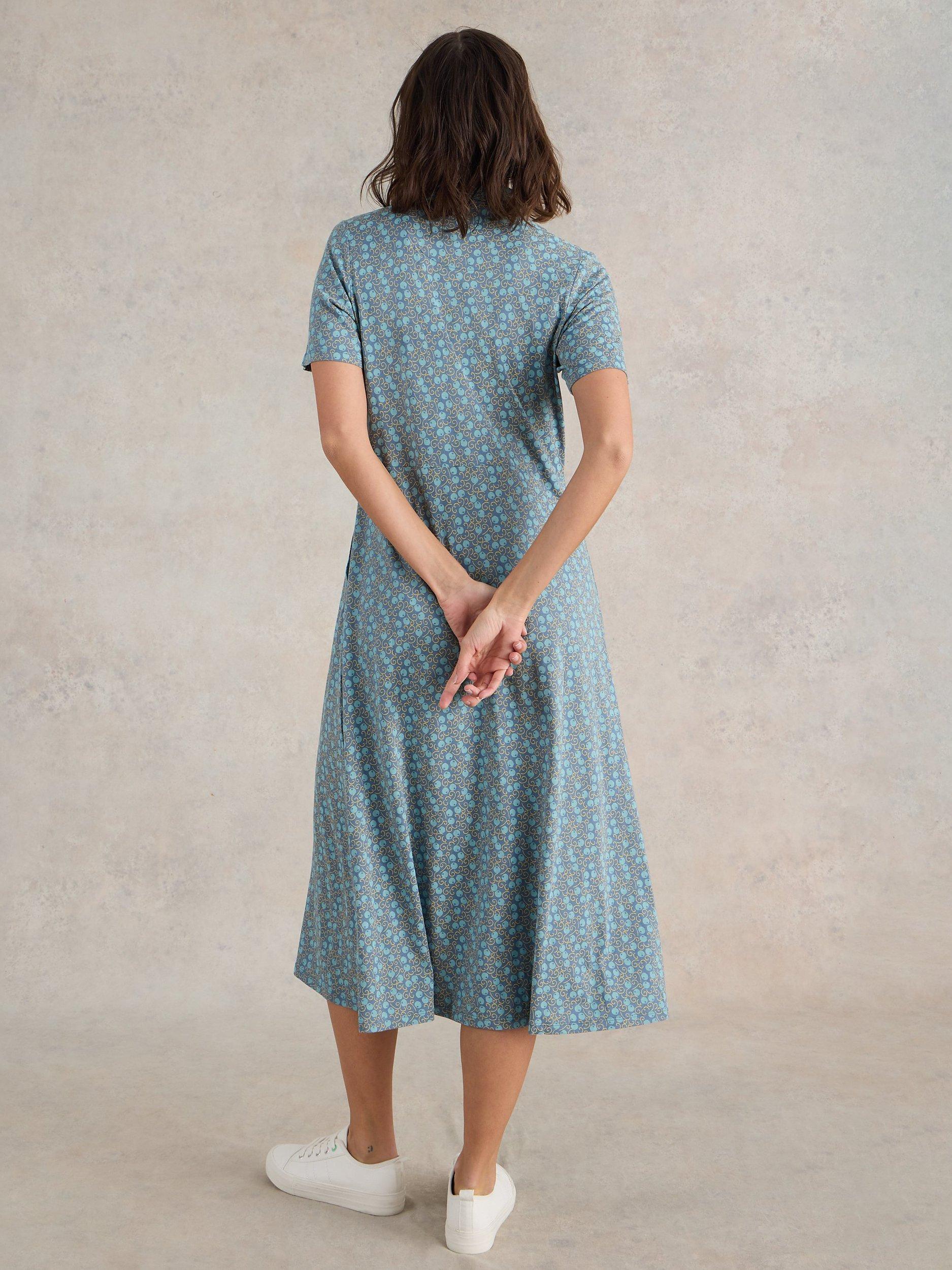 Product image 2 of 6, which shows White Stuff Rua Organic Cotton Blend Shirt Dress, Teal/Multi, 6