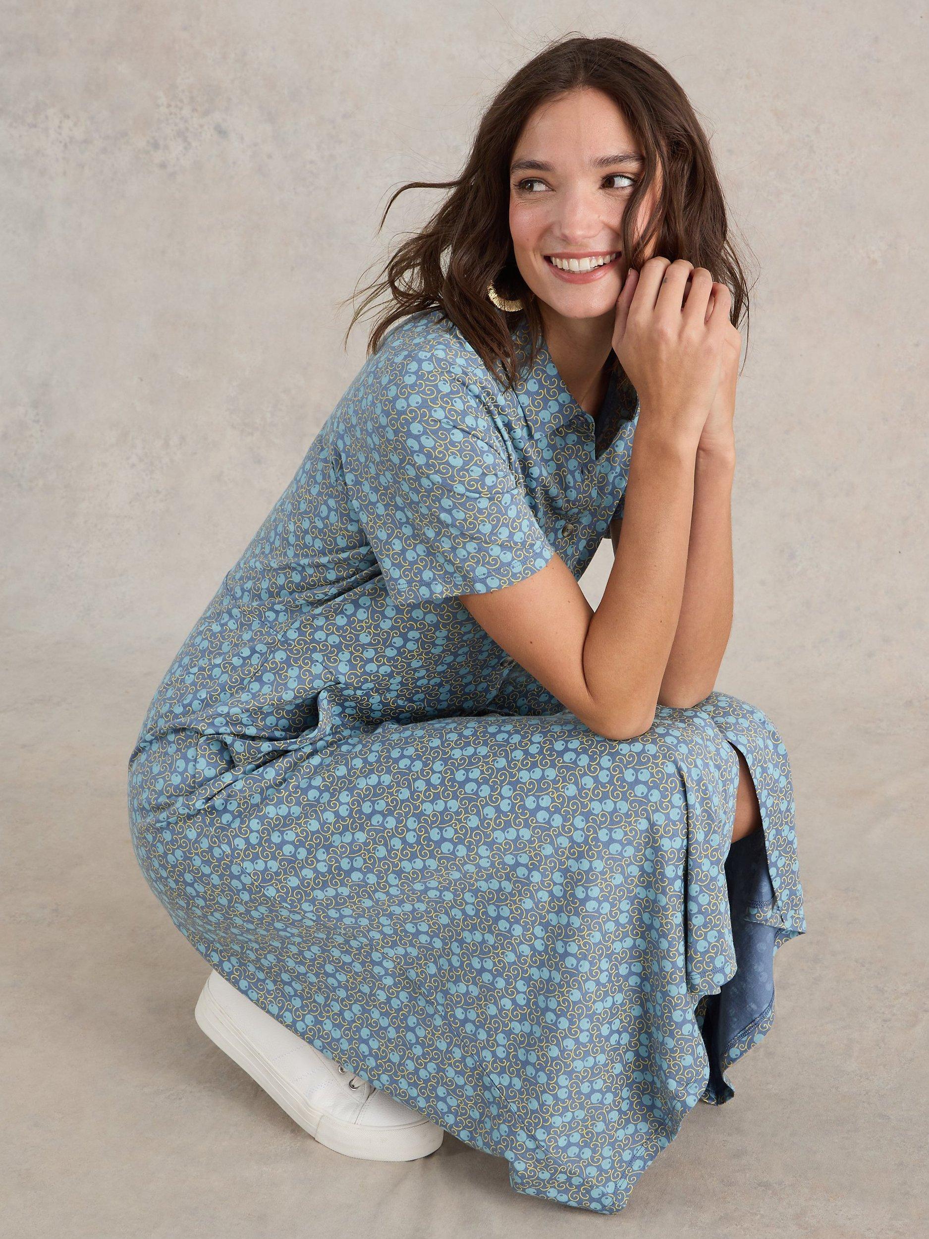 Product image 4 of 6, which shows White Stuff Rua Organic Cotton Blend Shirt Dress, Teal/Multi, 6
