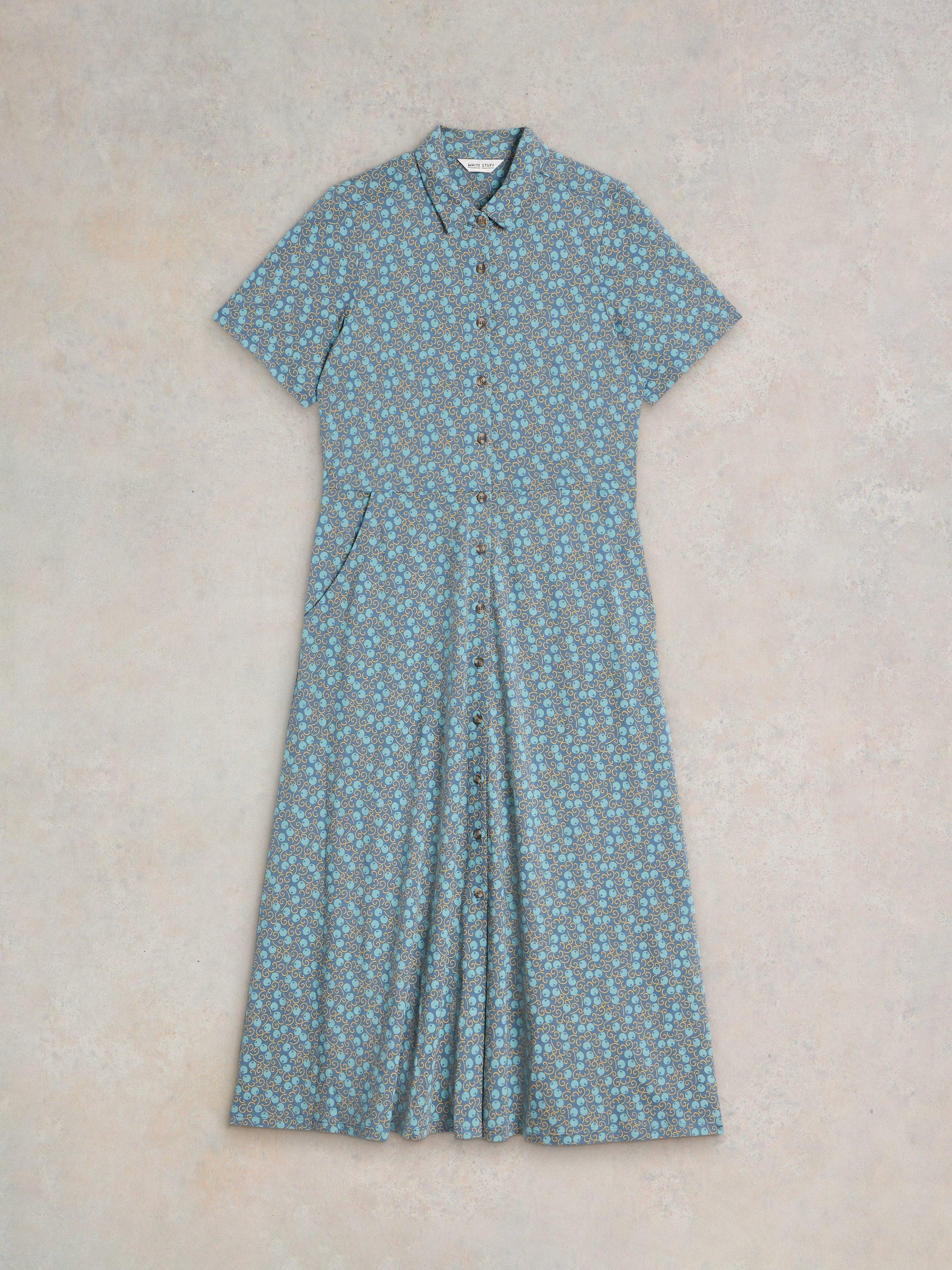 Product image 5 of 6, which shows White Stuff Rua Organic Cotton Blend Shirt Dress, Teal/Multi, 6