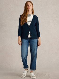 White Stuff Naria Linen Blend V-Neck Cardigan, Navy