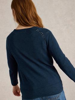 White Stuff Naria Linen Blend V-Neck Cardigan - view 2, Navy