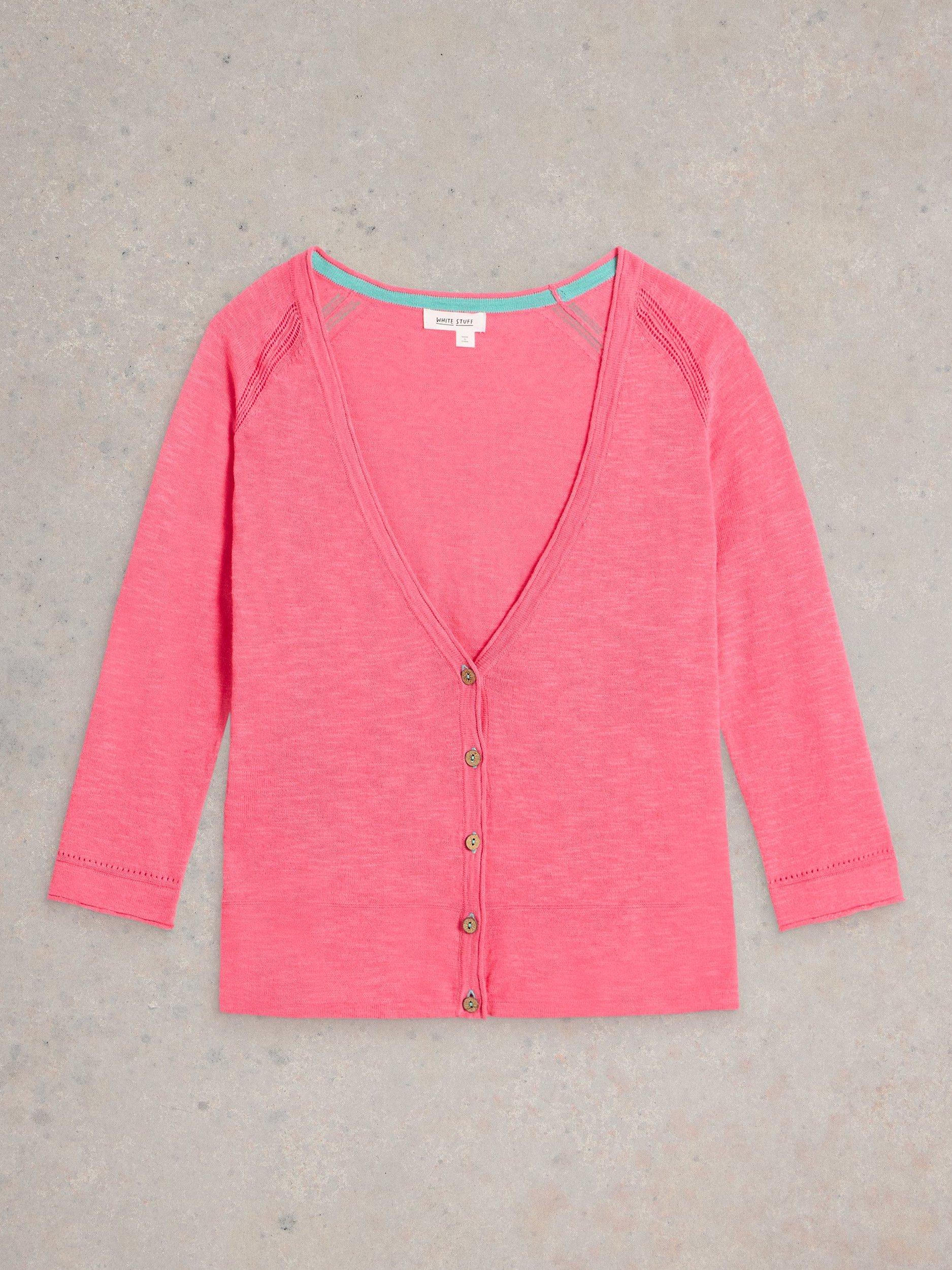 Product image 6 of 6, which shows White Stuff Naria Linen Blend V-Neck Cardigan, Pink, 6