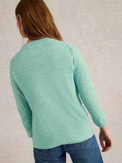 White Stuff Naria Linen Blend V-Neck Cardigan - view 2, Mid Blue