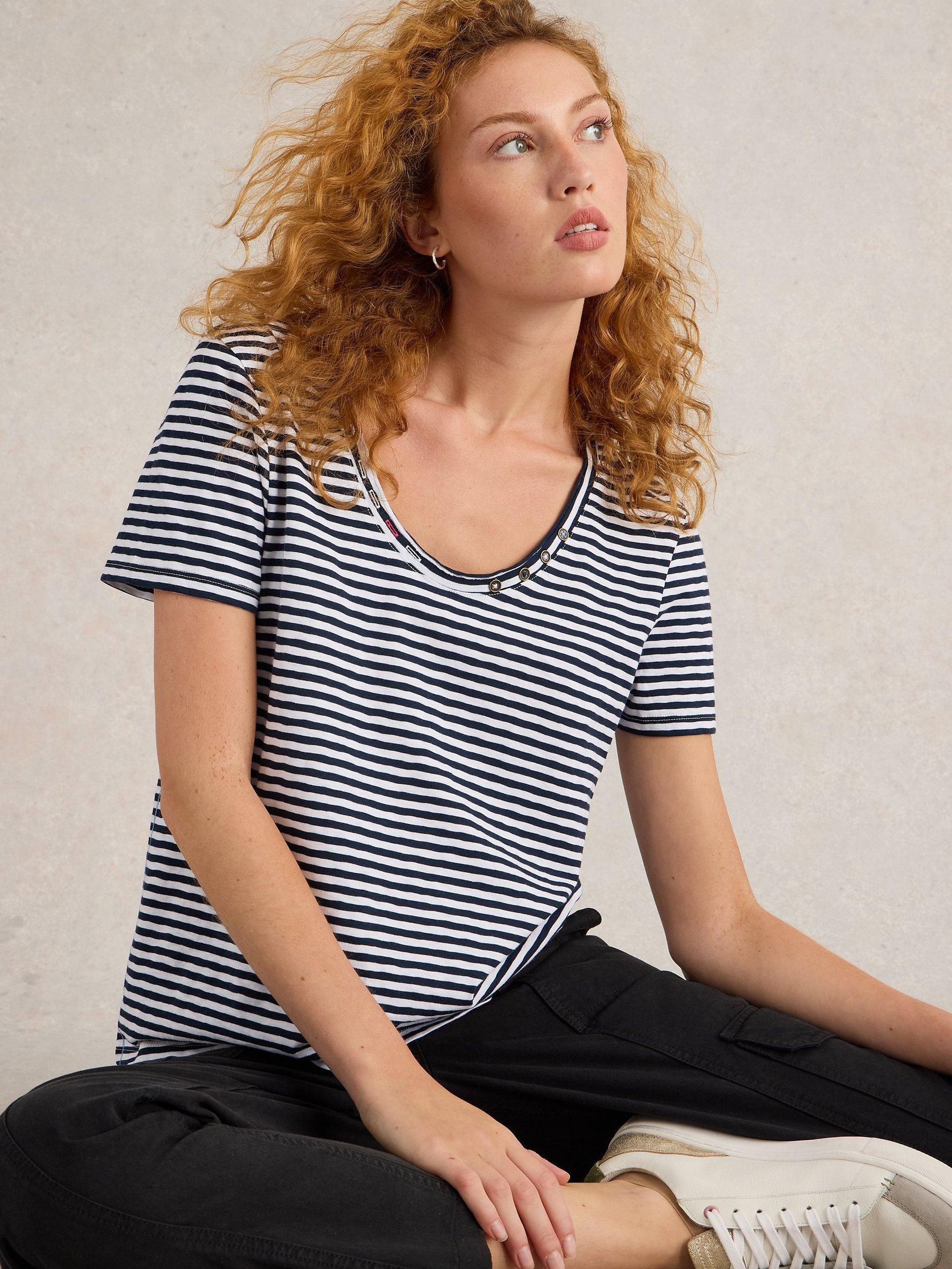 Product image 1 of 6, which shows White Stuff Nadia Stripe T-Shirt, White/Navy, 6