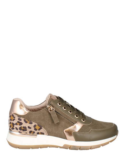 Josef Seibel Emilia 01 Suede Leopard Trainers, Olive, Olive