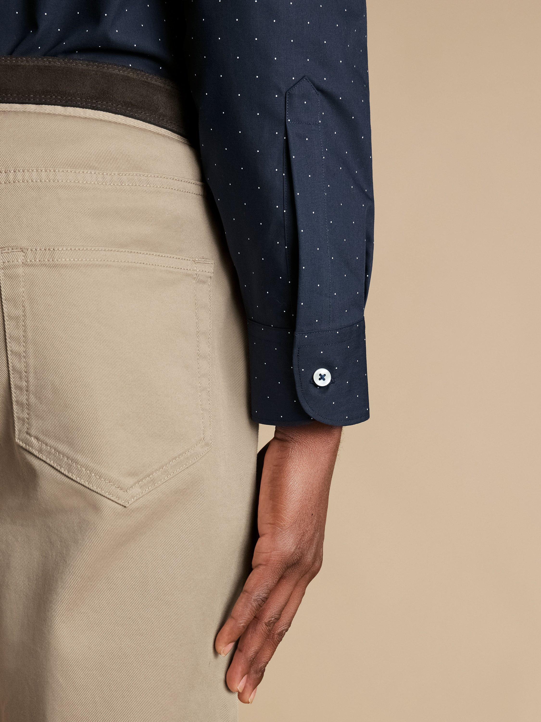 Product image 4 of 6, which shows Charles Tyrwhitt Non-Iron Spot Print Cotton Shirt, Navy, S
