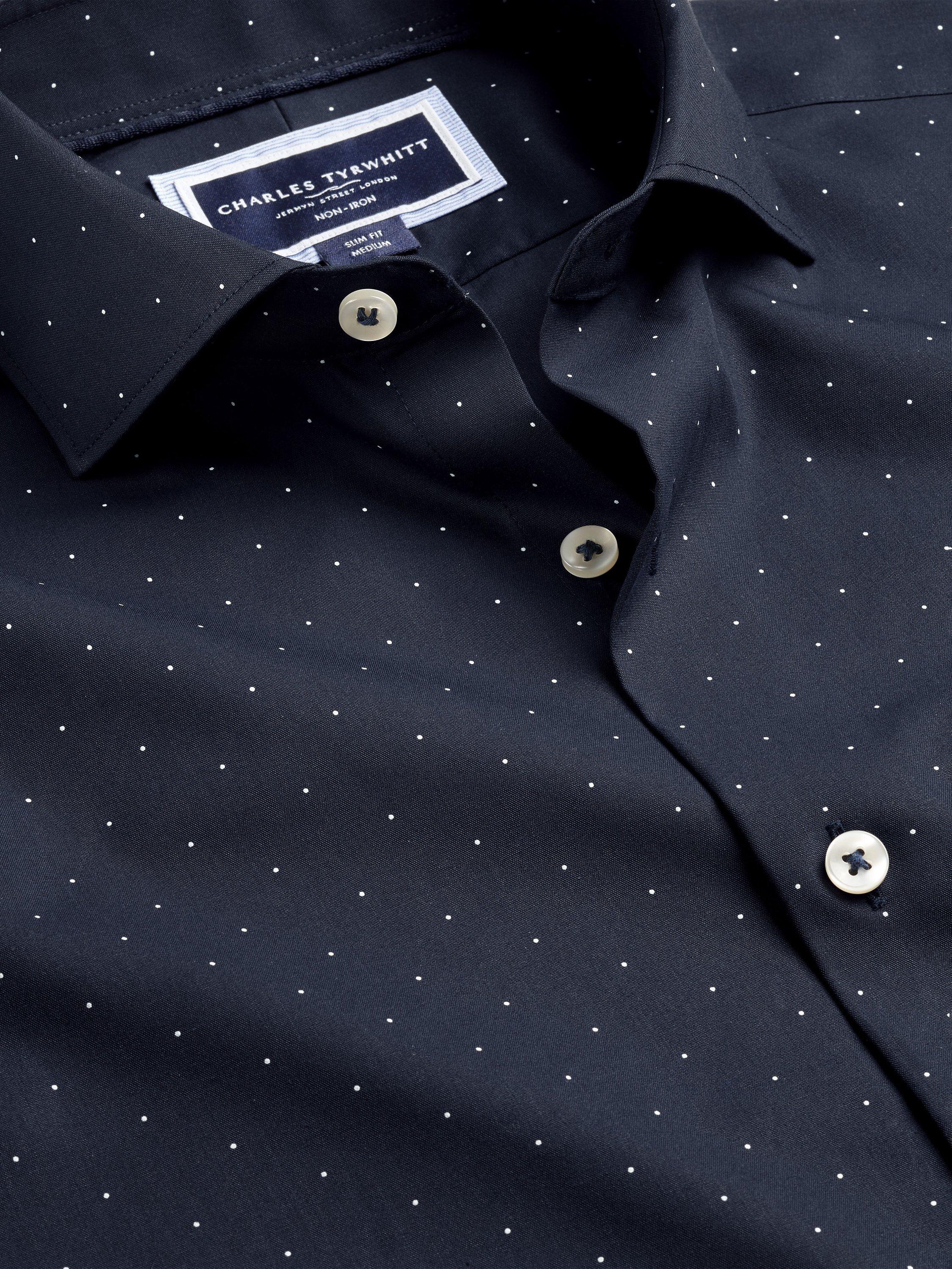 Product image 5 of 6, which shows Charles Tyrwhitt Non-Iron Spot Print Cotton Shirt, Navy, S
