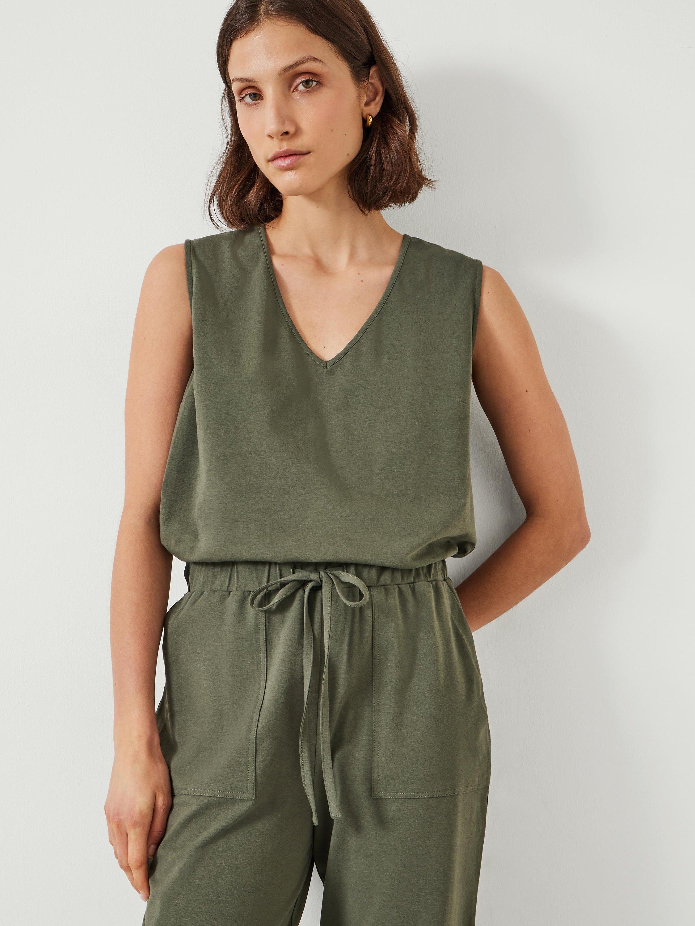HUSH Aylen V Neck Jersey Jumpsuit, Khaki, 6