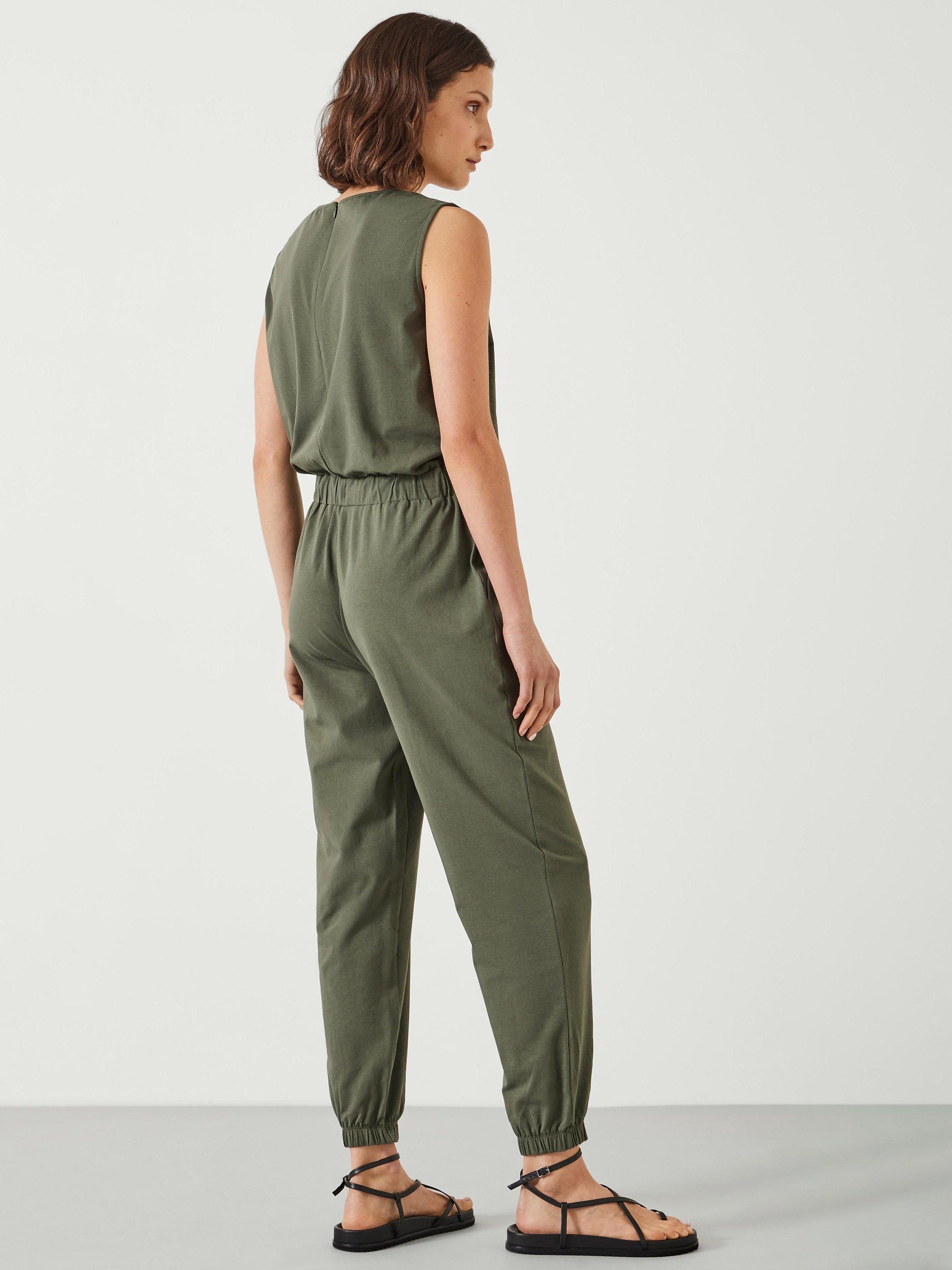 HUSH Aylen V Neck Jersey Jumpsuit, Khaki, 6