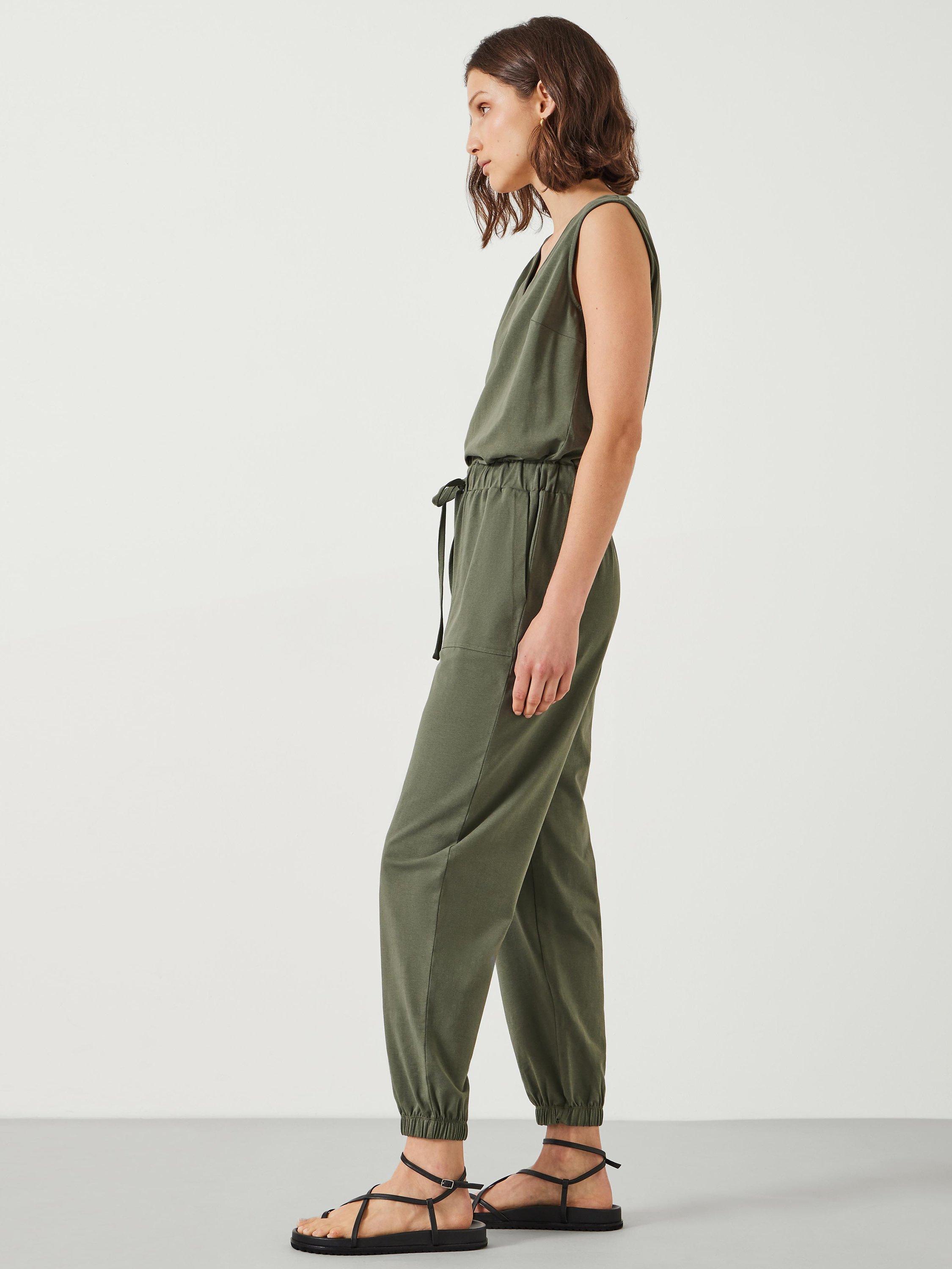 HUSH Aylen V Neck Jersey Jumpsuit, Khaki, 6