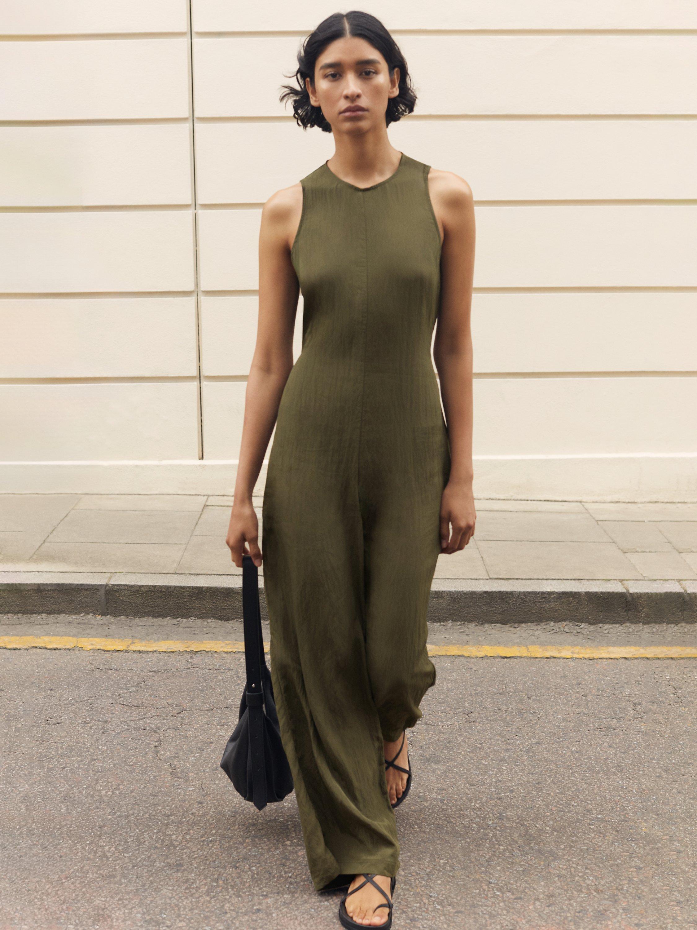 HUSH Sandy Fluid Wide Leg Jumpsuit Dark Green
