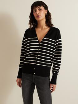 Phase Eight Nina Stripe Cardigan, Black/Ivory, Black/Ivory