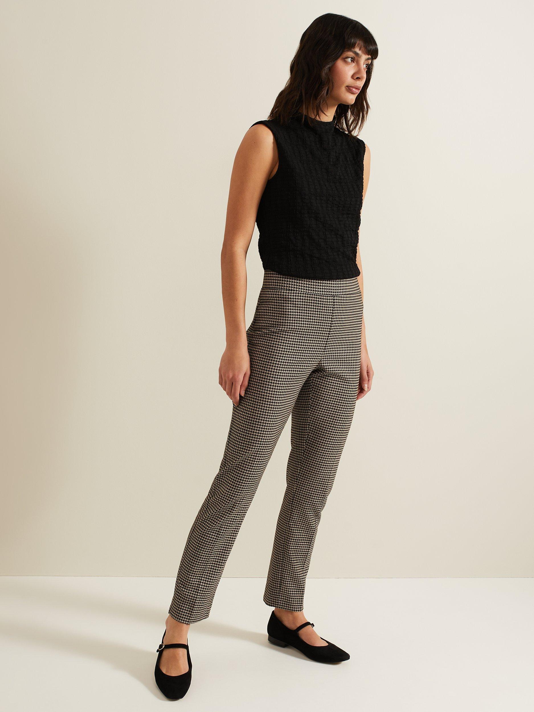 Product image 3 of 8, which shows Phase Eight Donna Dogtooth Treggings, Black/Multi, 16