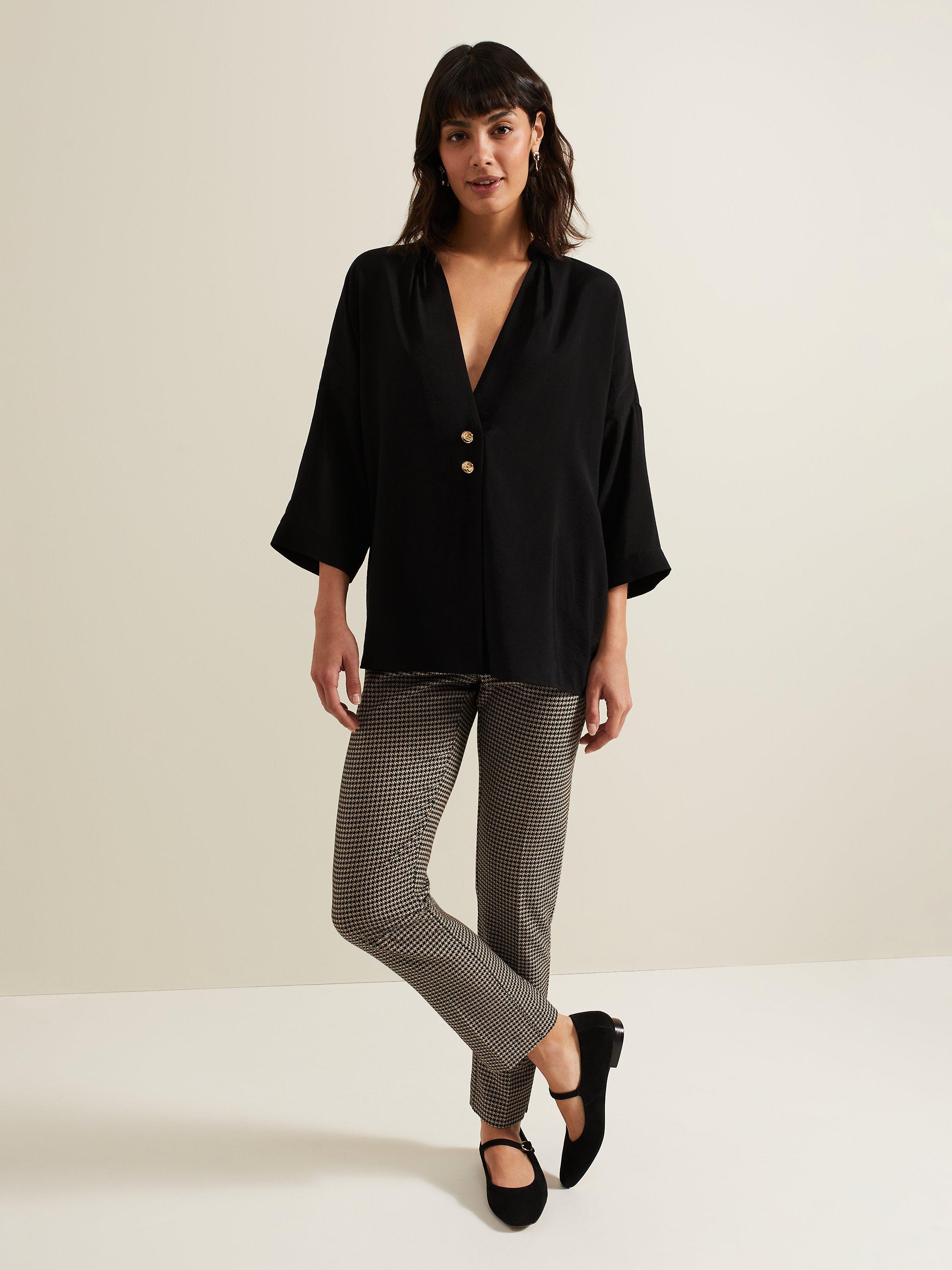 Product image 8 of 8, which shows Phase Eight Donna Dogtooth Treggings, Black/Multi, 16