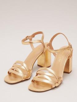 Phase Eight Block Strappy Heels, Gold - view 2, Gold