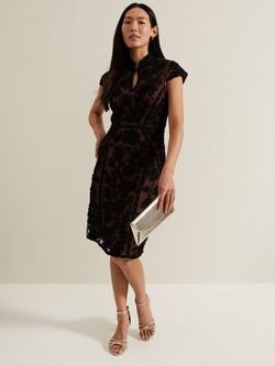 Phase Eight Edith Tapework Midi Dress, Black/Brown, Black/Brown