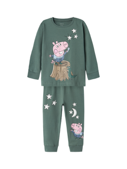 NAME IT Kids' George Pig Long Sleeve Pyjama Set, Dark Forest, Dark Forest