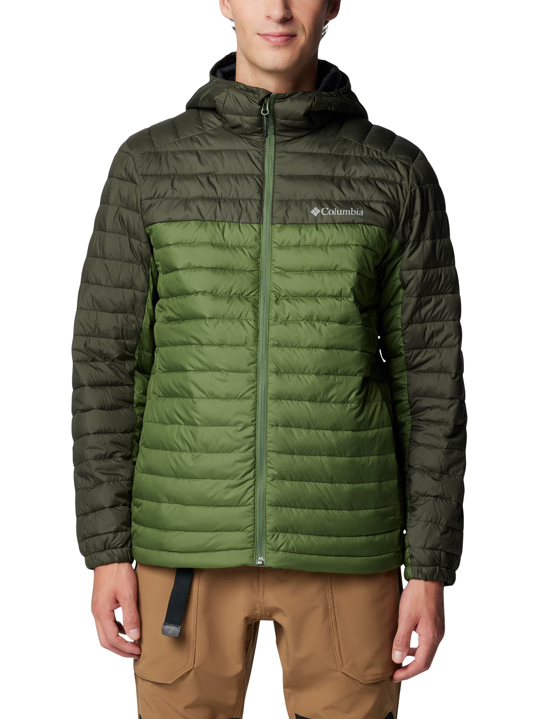Product image 1 of 3, which shows Columbia Silver Falls Hooded Puffer Jacket, Canteen Green, S