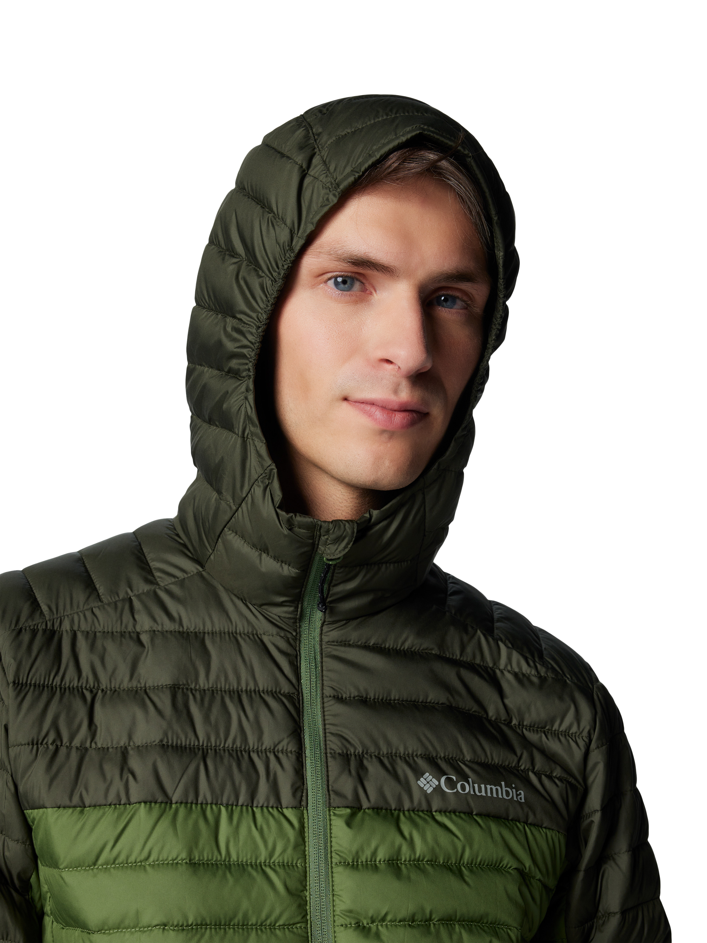 Product image 3 of 3, which shows Columbia Silver Falls Hooded Puffer Jacket, Canteen Green, S