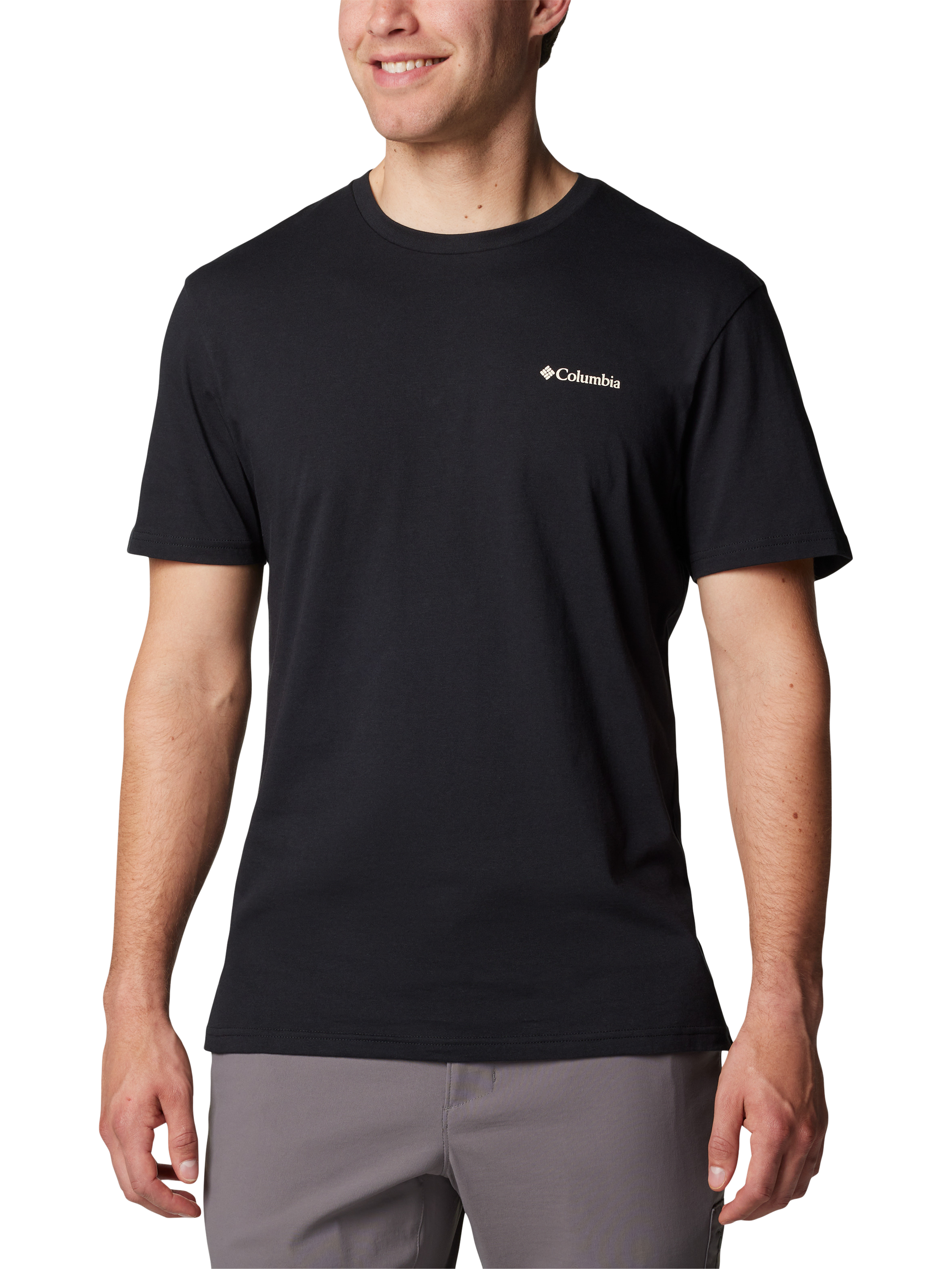 Columbia North Cascades Cotton Regular Fit Short Sleeve Logo T-Shirt, Black Hex Flag
