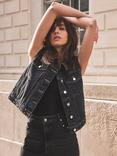 Mint Velvet Sleeveless Denim Studded Jacket, Black