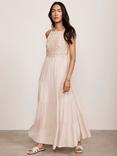 Mint Velvet Embroidered Halter Maxi Dress, Light Pink