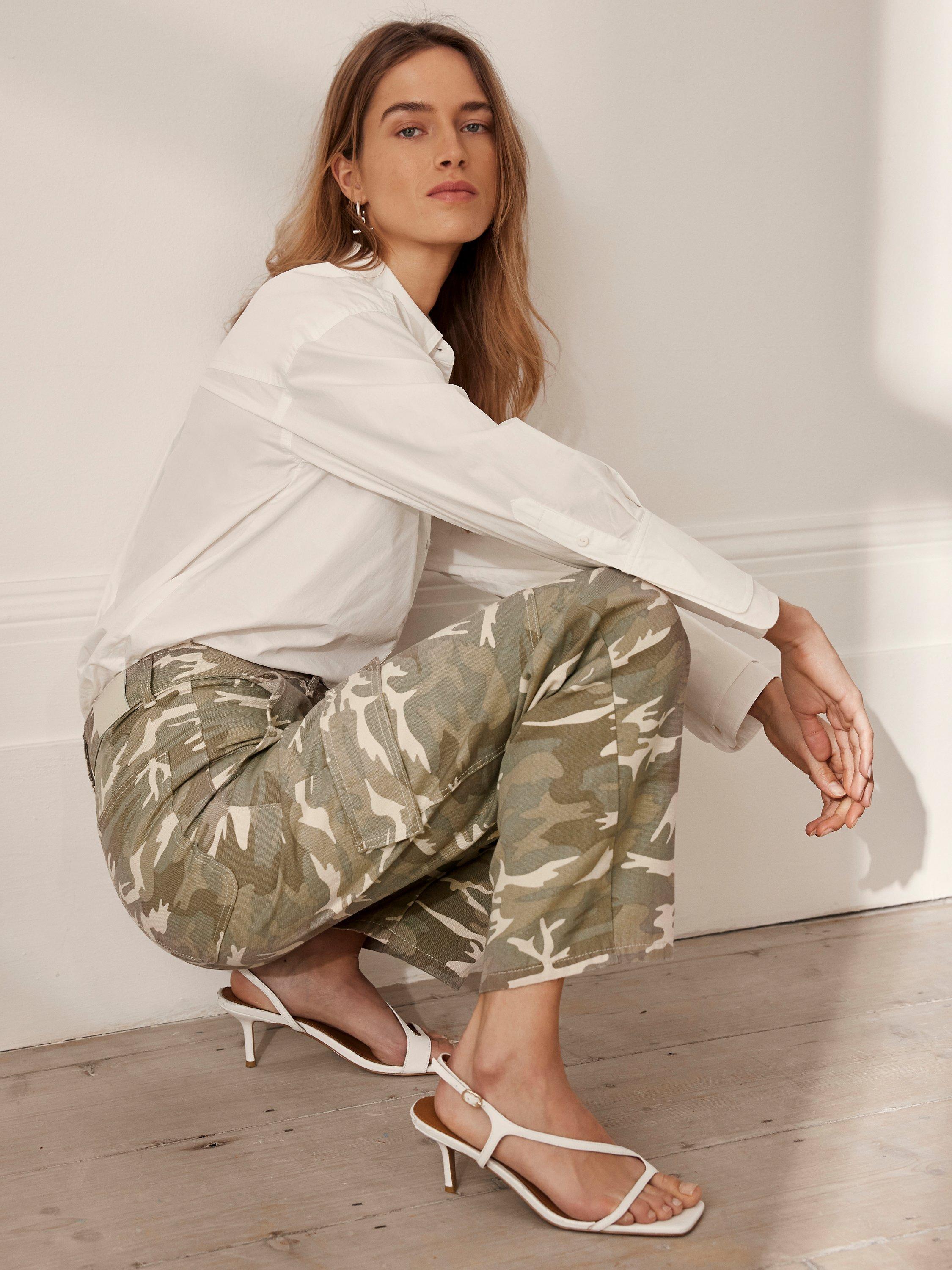 Mint Velvet Camouflage Print Straight Cut Jeans, Green/Multi