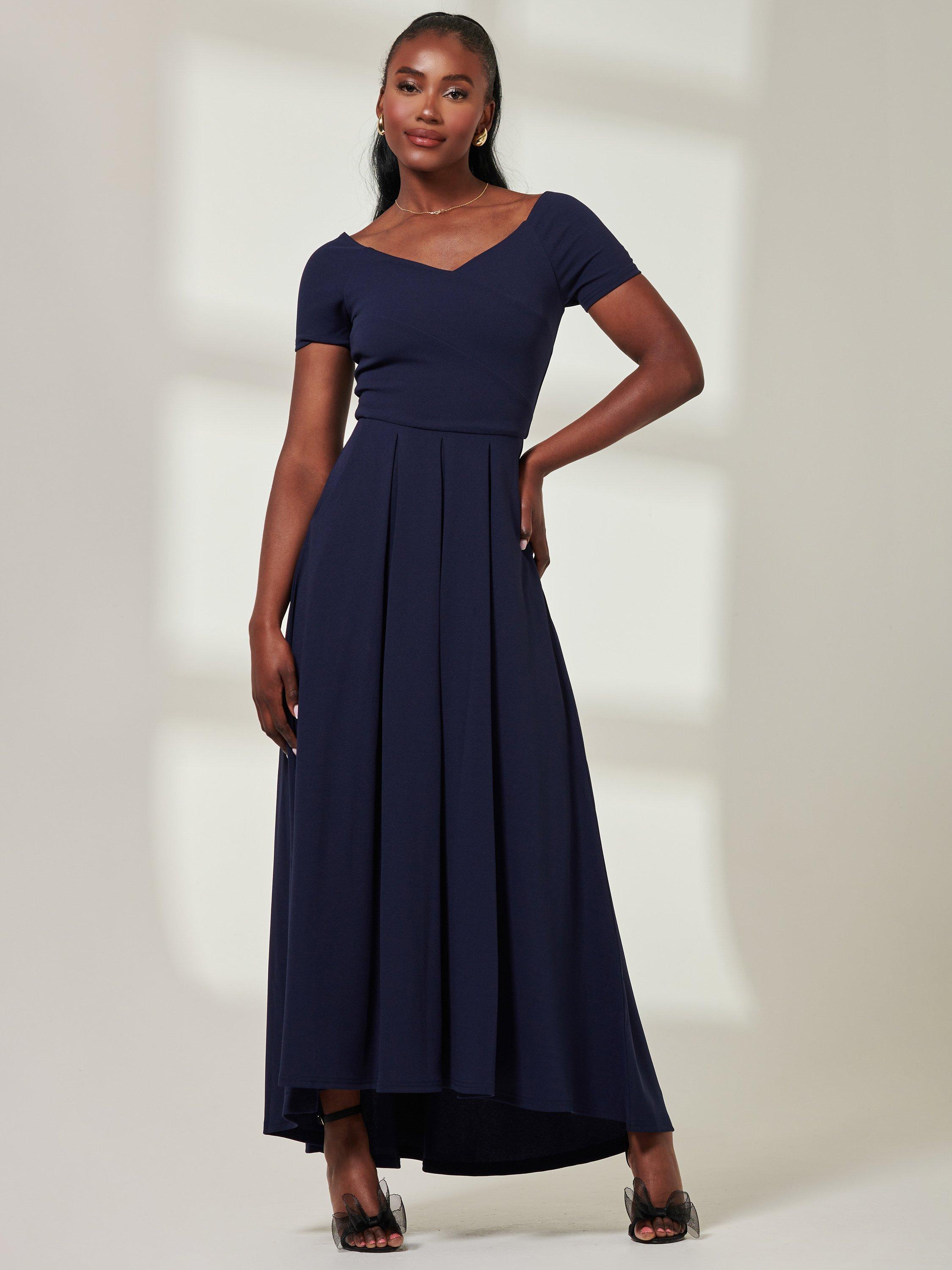 Jolie Moi Yana Off Shoulder Scuba Maxi Dress, Navy