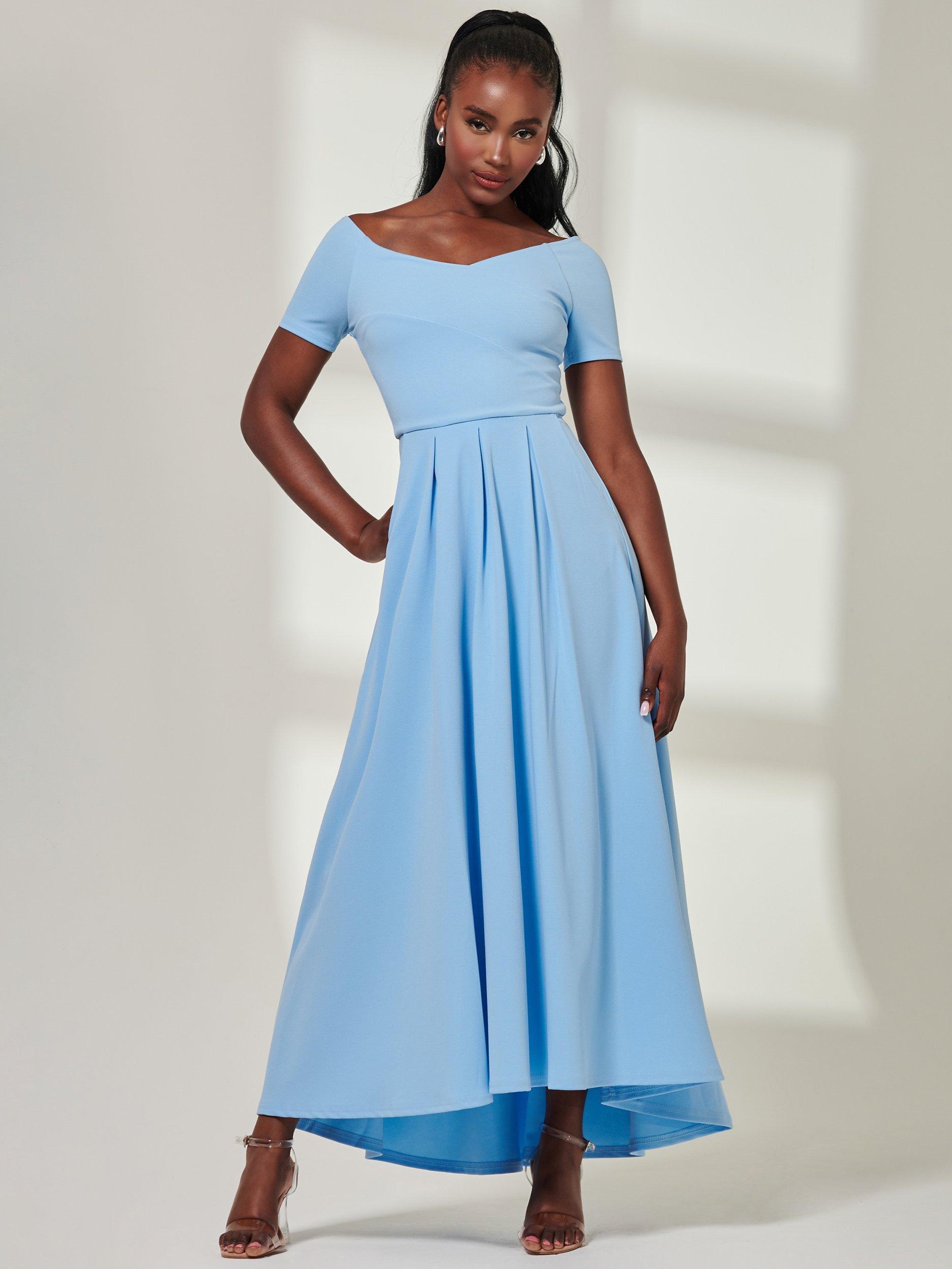 Jolie Moi Yana Off Shoulder Scuba Maxi Dress, Blue, 8