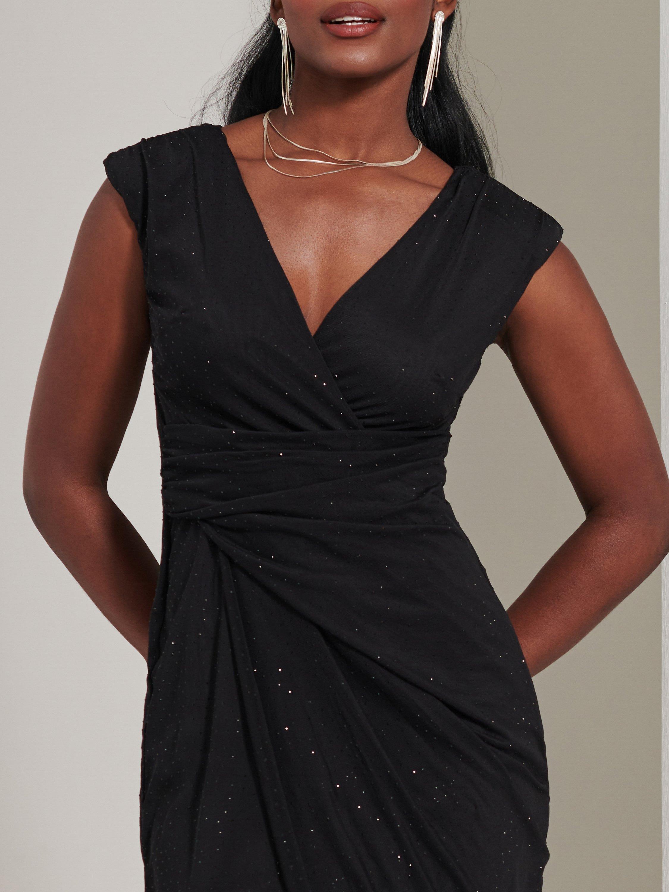 Product image 4 of 6, which shows Jolie Moi Embellished Ruched Mesh Midi Dress, Black, 8