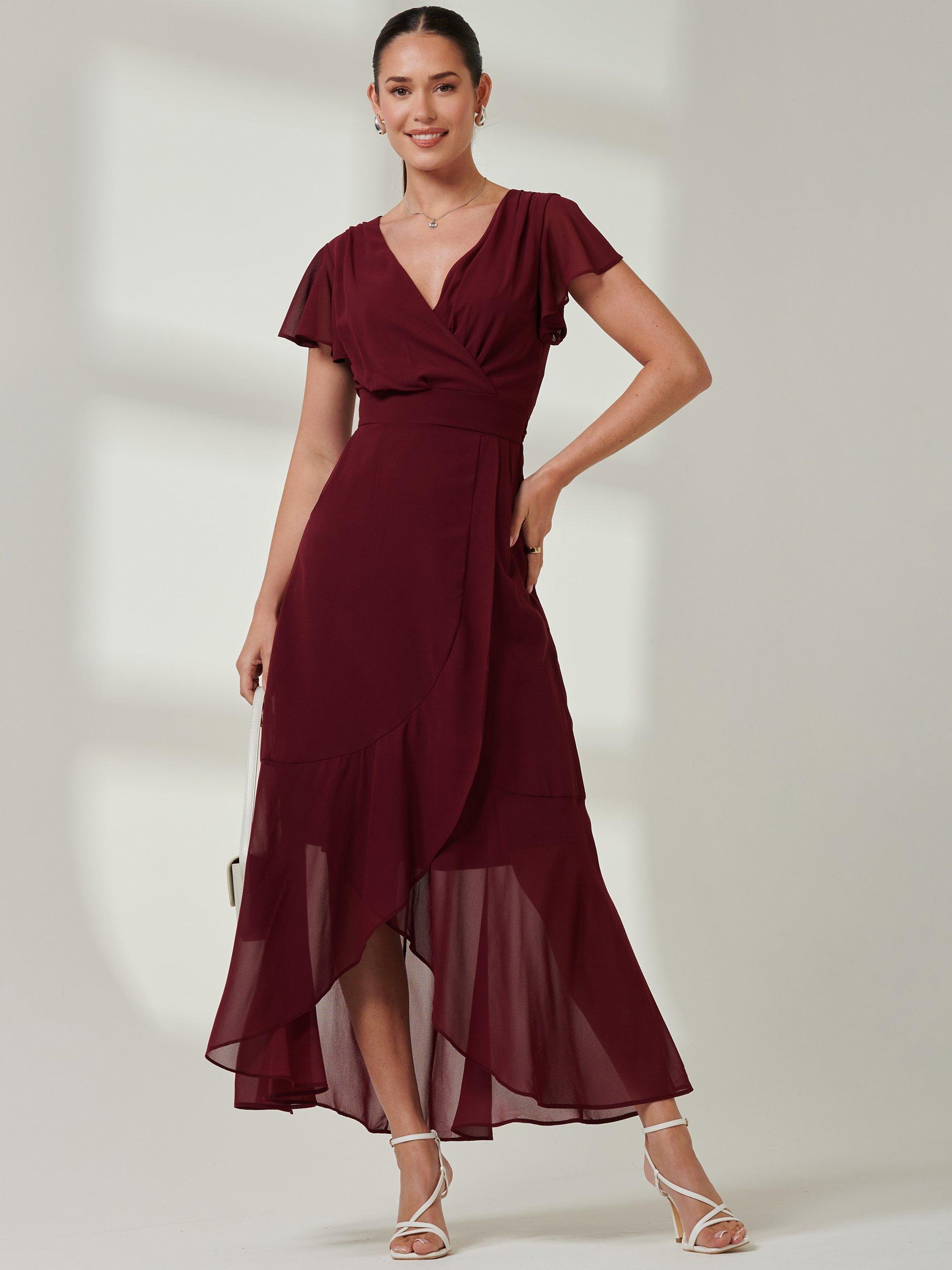 Jolie Moi Vicky Chiffon Maxi Dress, Burgundy