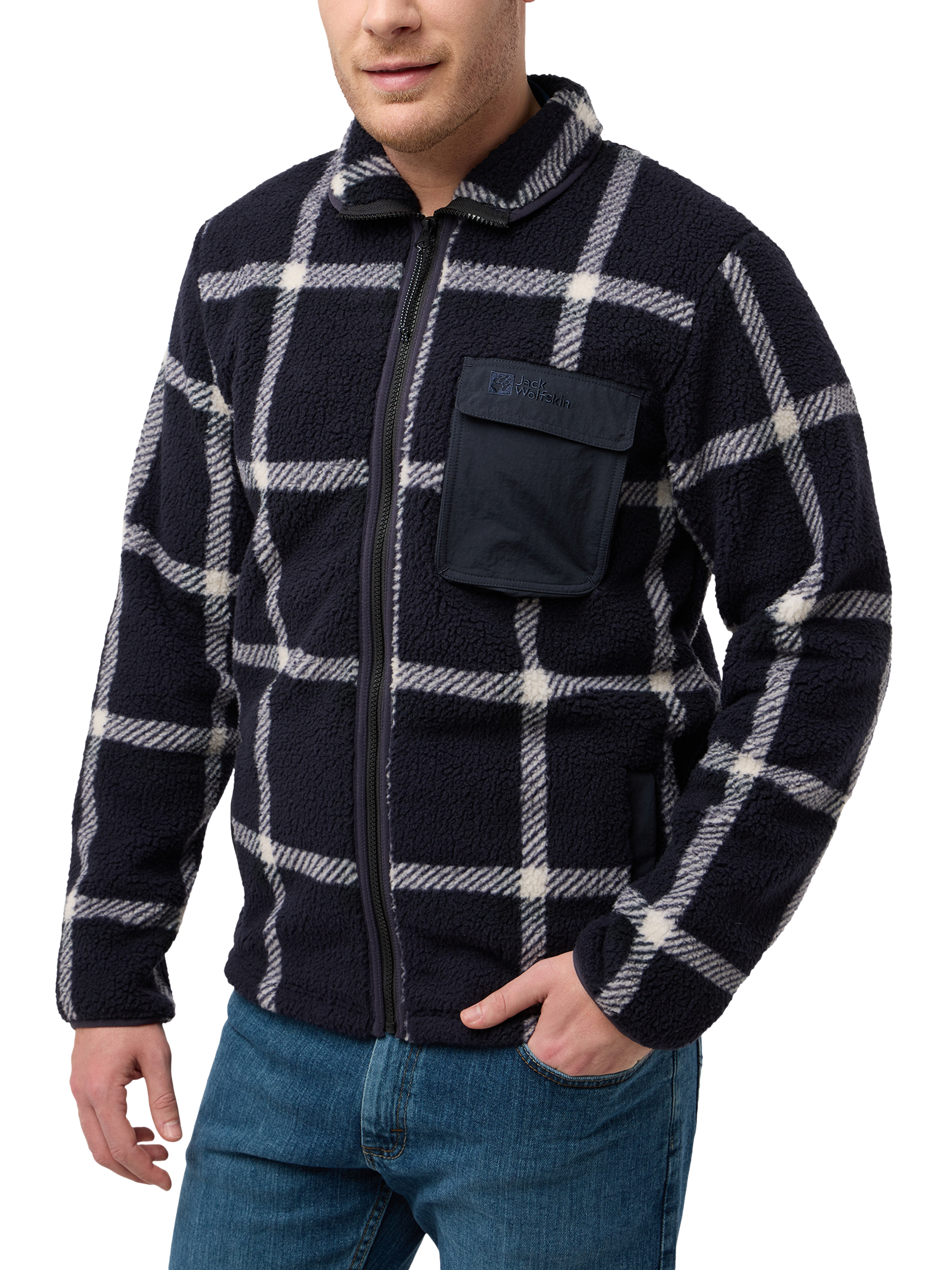 Jack Wolfskin Felslicht Check Men's Fleece Jacket, Dark Navy