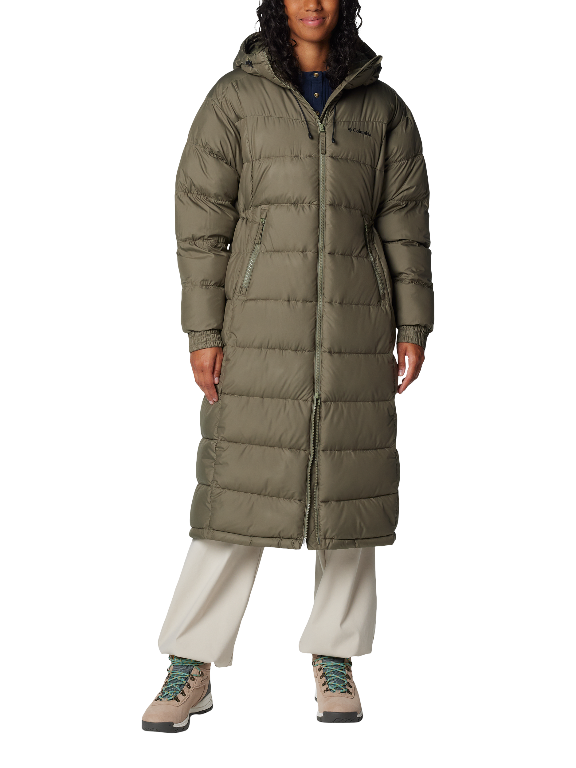 Columbia Pike Lake Hooded Long Puffer Coat Stone Green