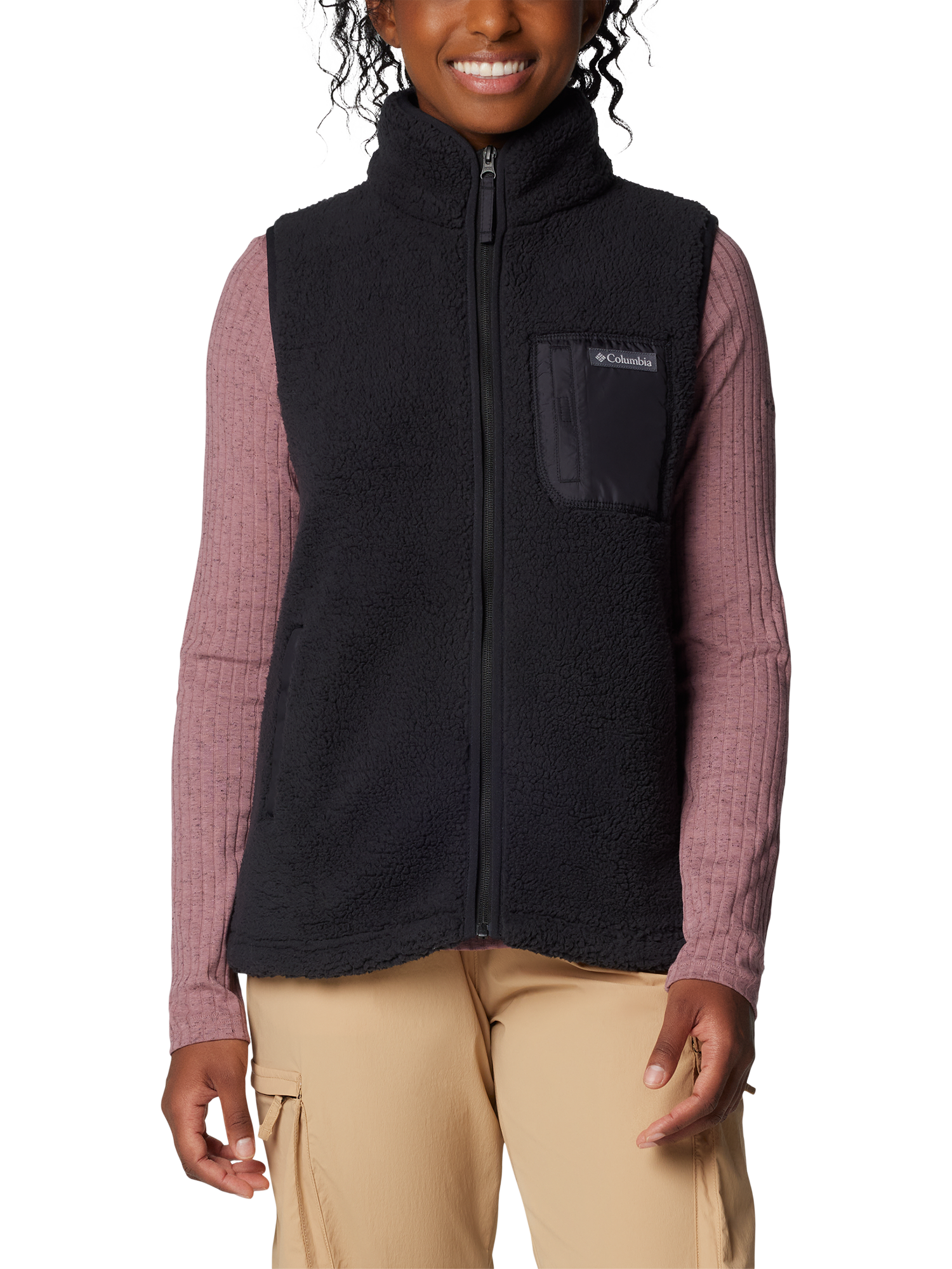 Women's black columbia fleece vest sales