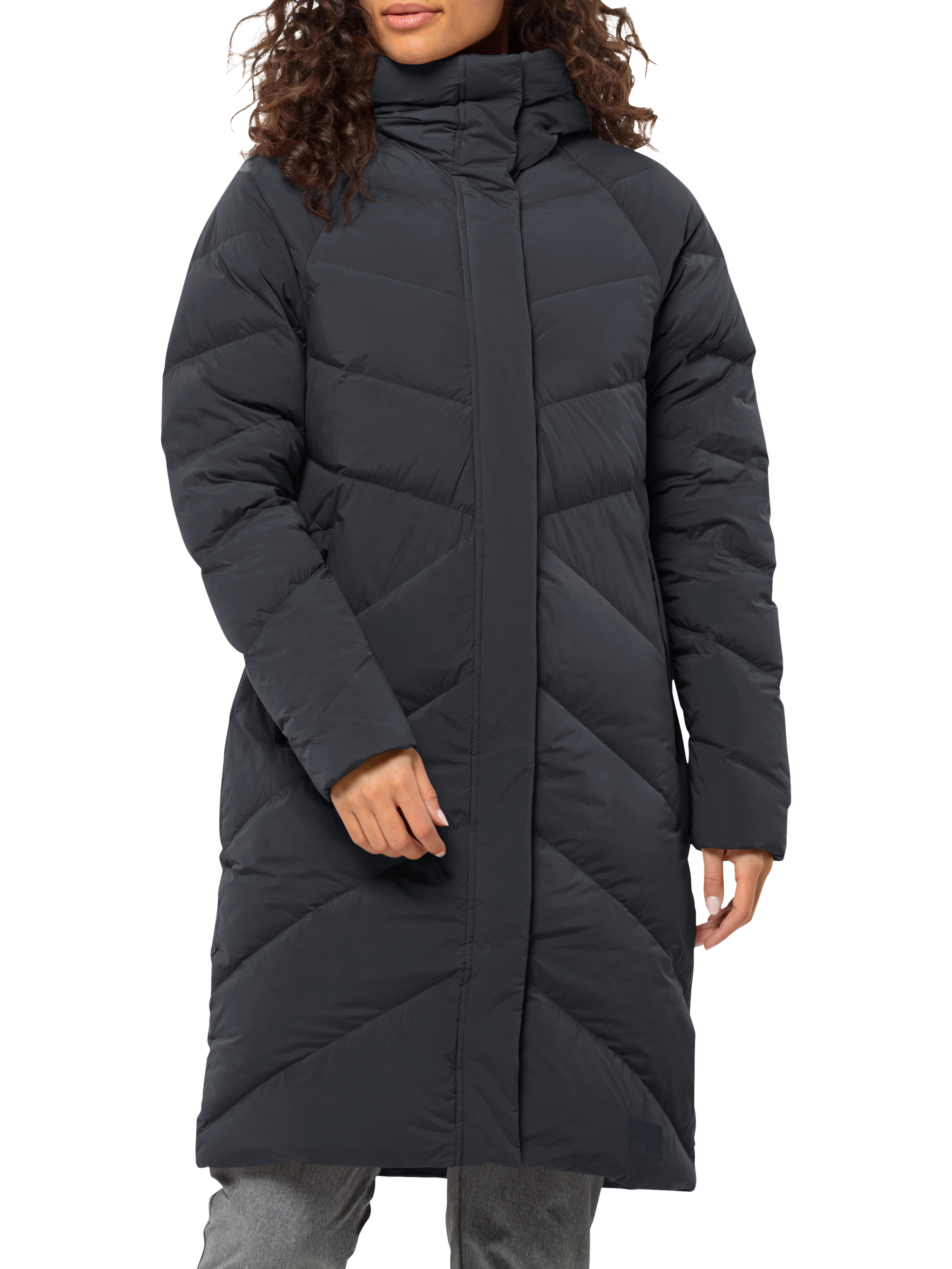 Product image 1 of 7, which shows Jack Wolfskin Marienplatz Down Insulated Hooded Puffer Coat, Phantom, XS