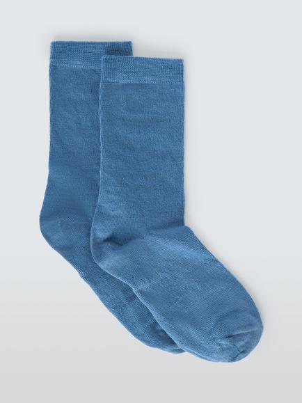 John Lewis Merino Wool Rich Ankle Socks, Pack of 2, Denim
