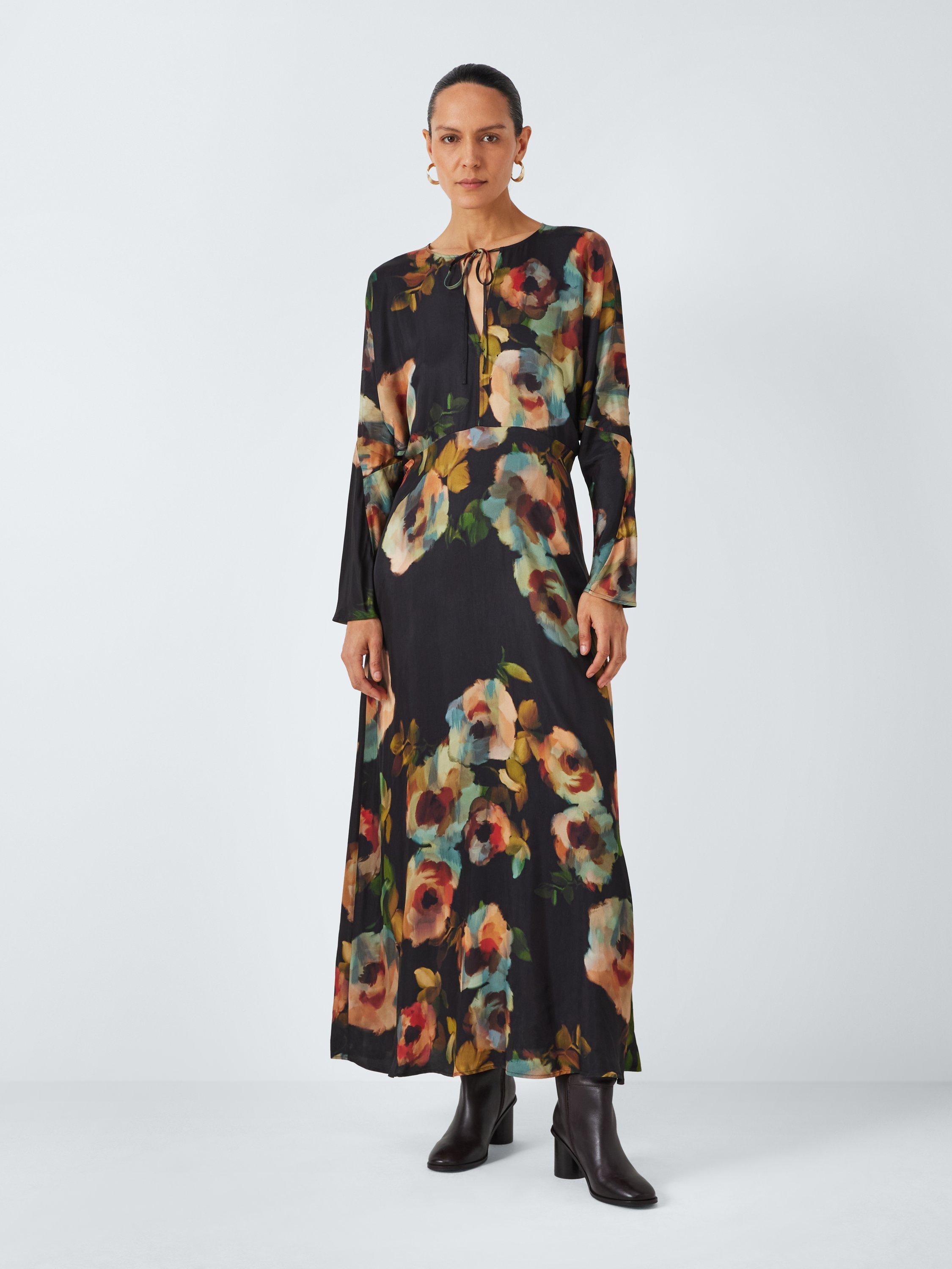 John Lewis Rose Print Batwing Maxi Dress Black Multi