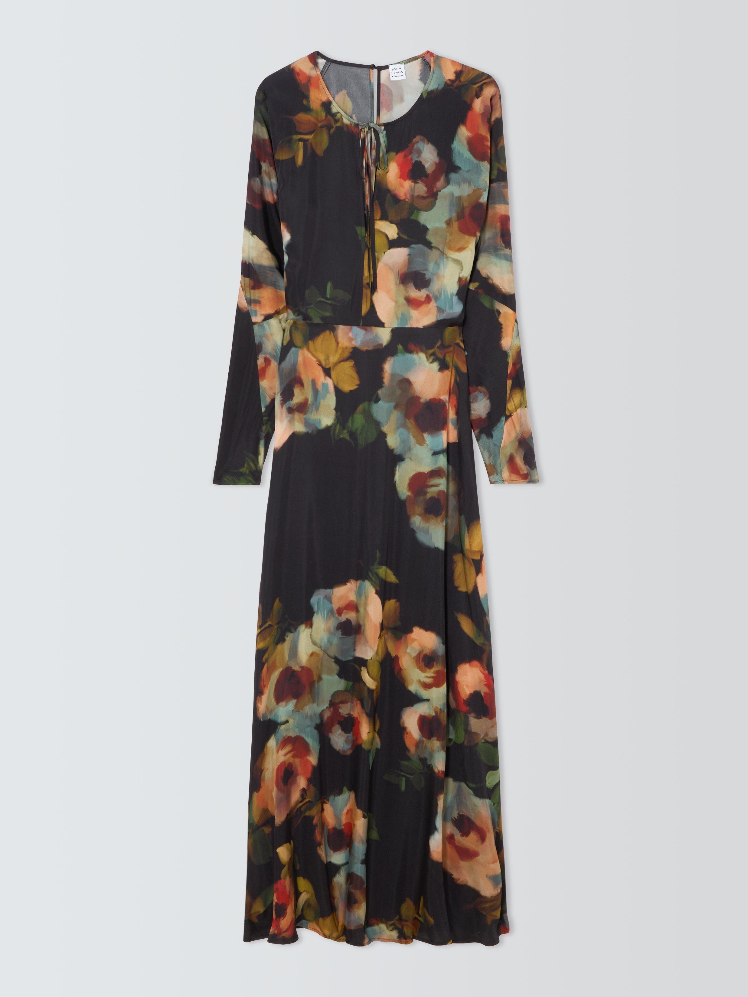 John Lewis Rose Print Batwing Maxi Dress Black Multi