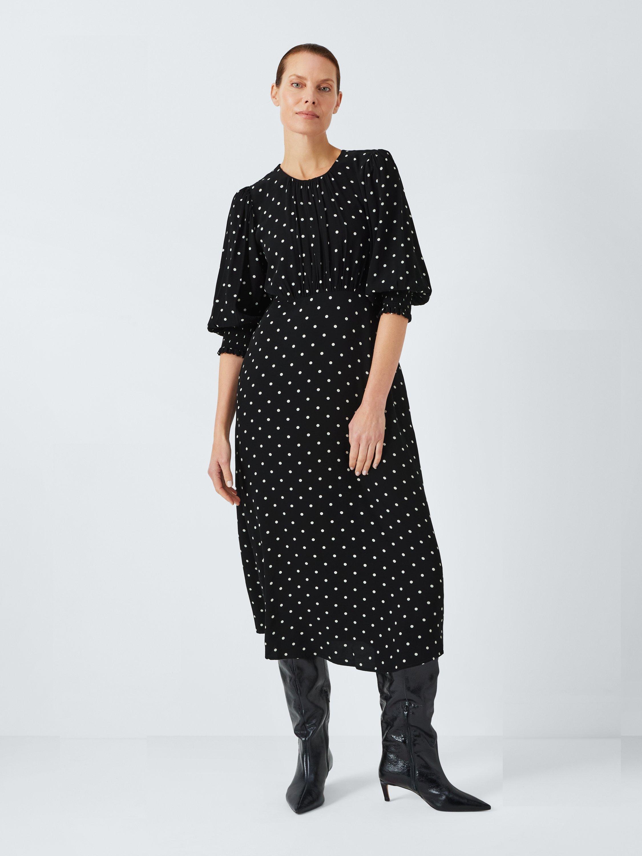 John Lewis Agnes Polka Dot Midi Dress Black Multi