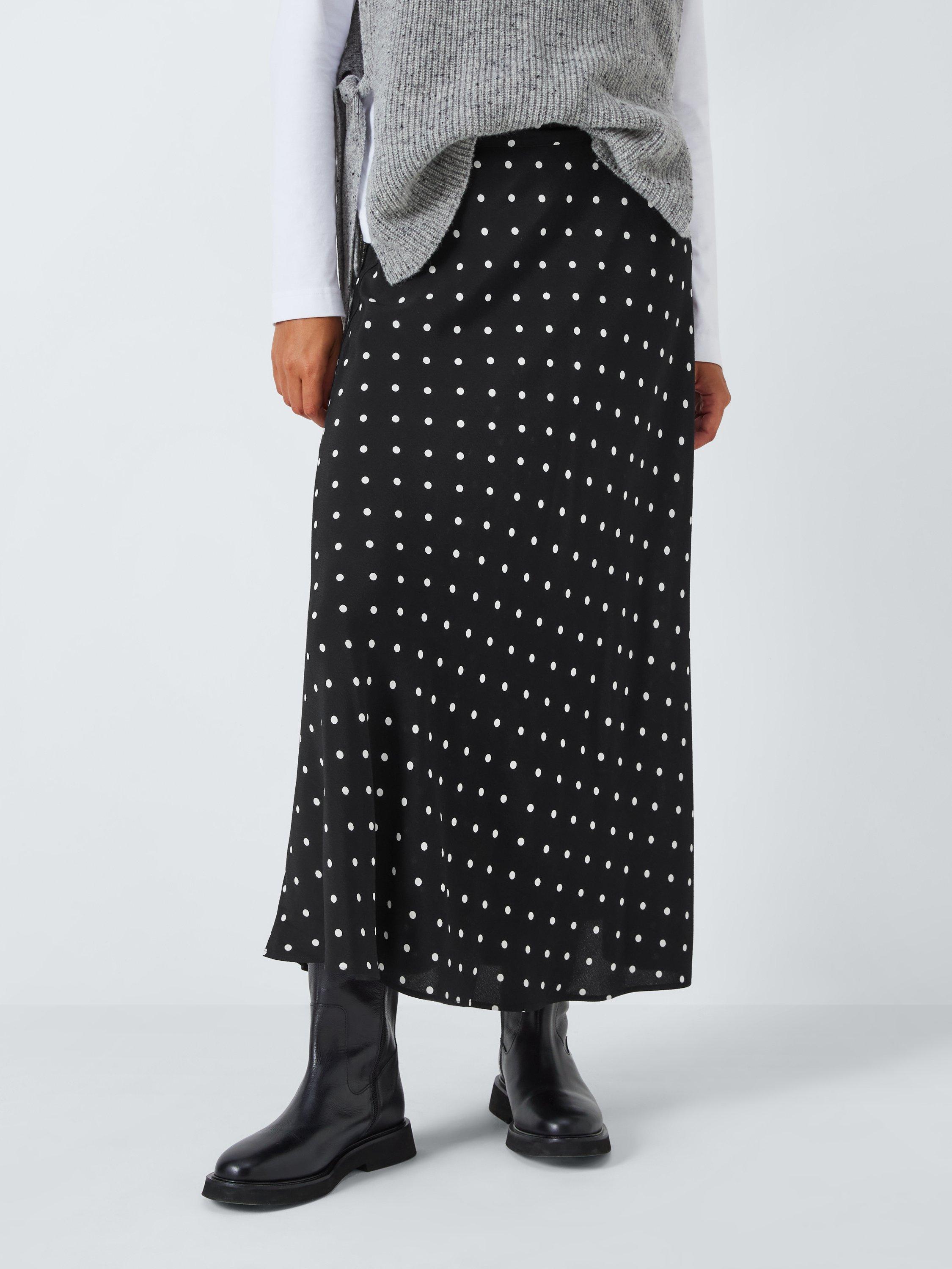 John Lewis Spot Midi Skirt Black Multi