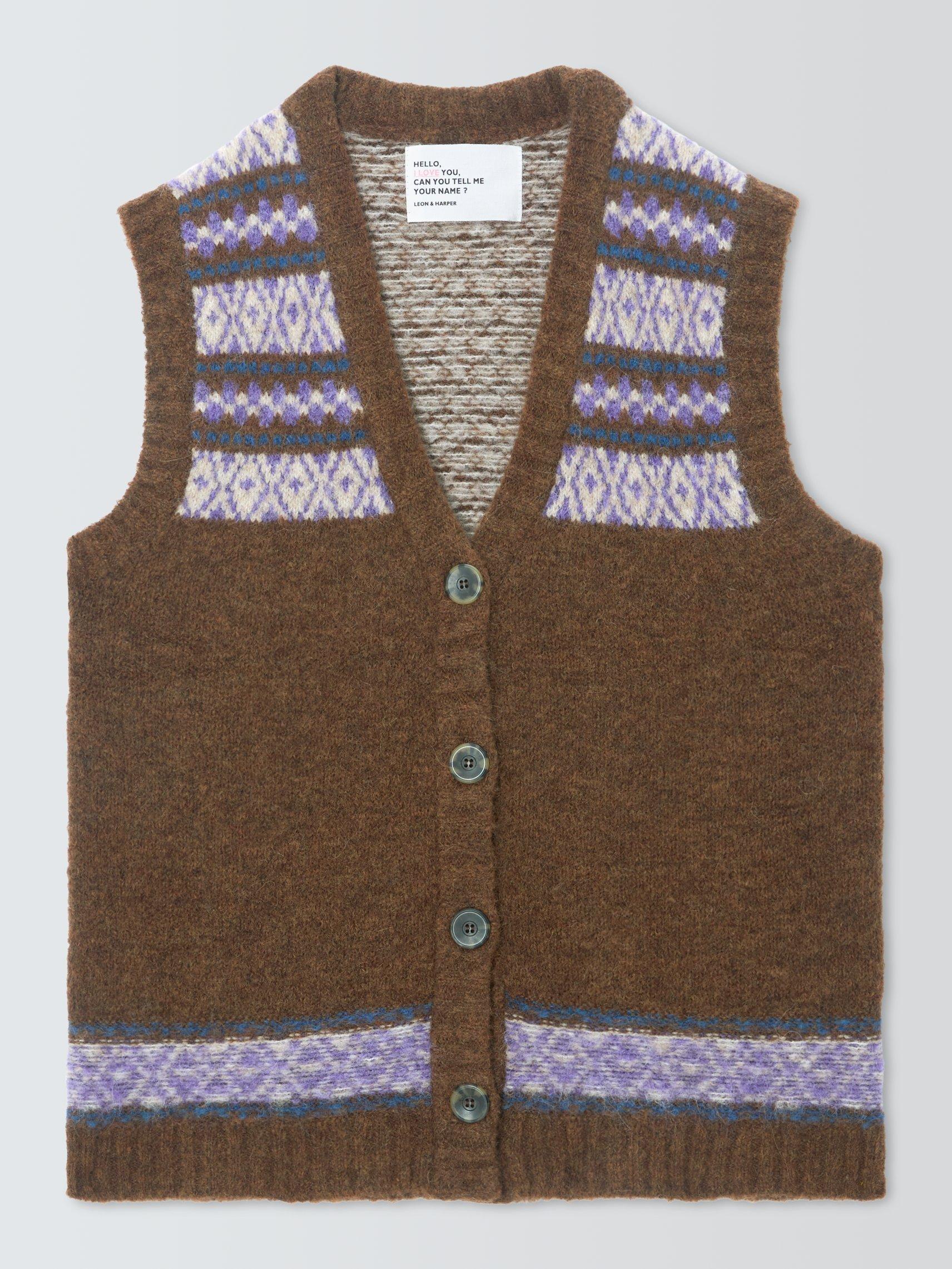 Leon & Harper Mamette Wool Blend Sleeveless Cardigan, Brown