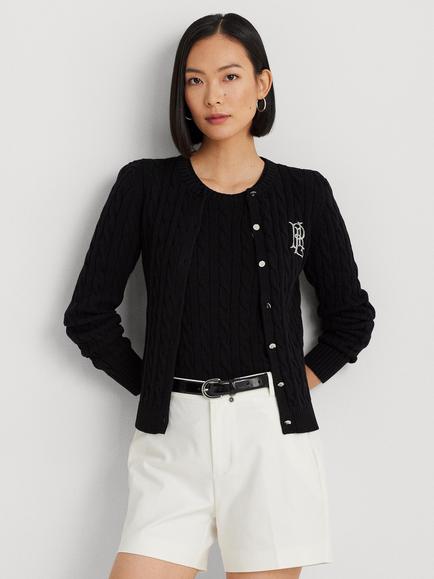 Lauren Ralph Lauren Ralhan Cotton Cable Knit Cardigan, Black