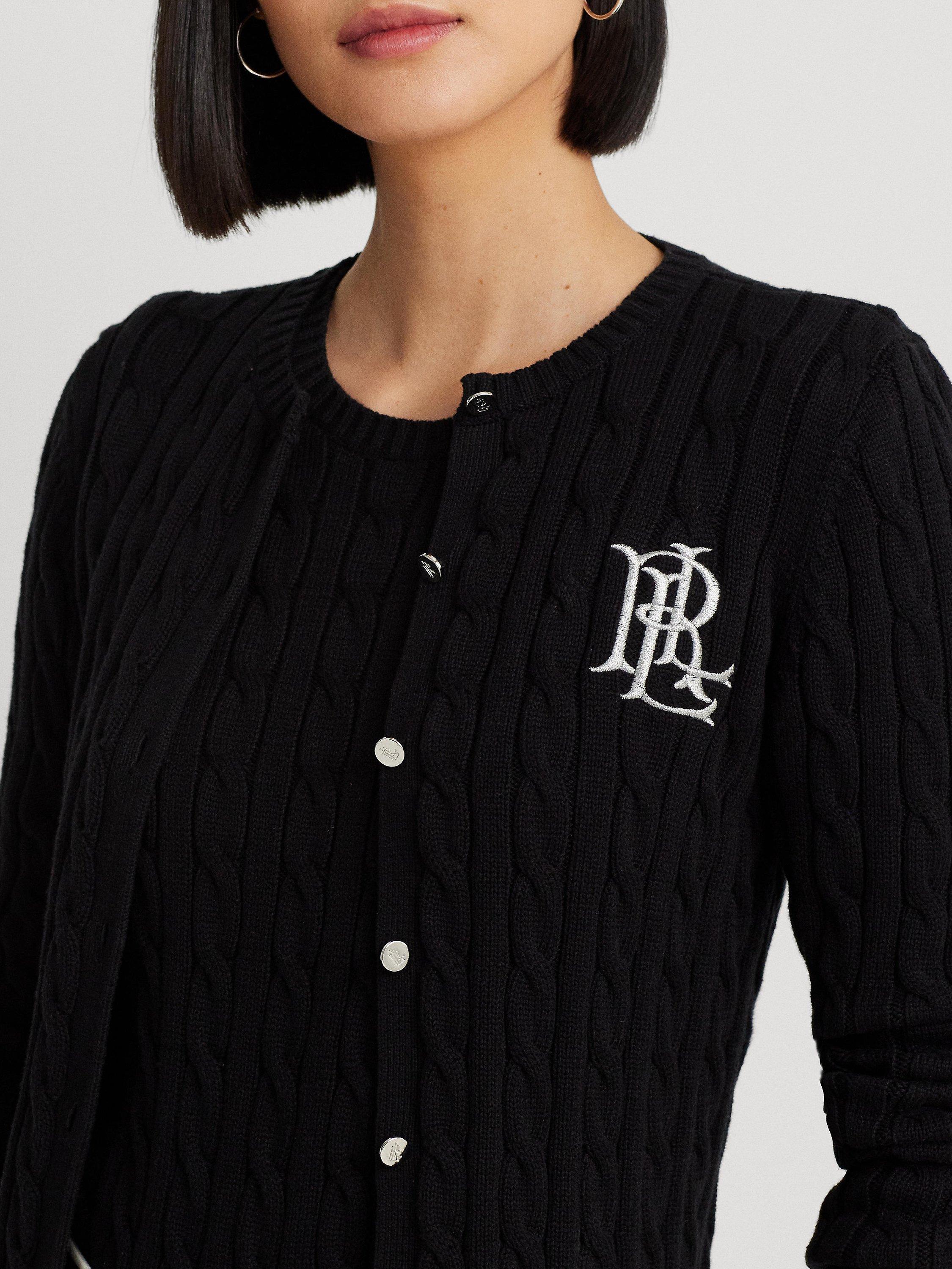 Product image 3 of 5, which shows Lauren Ralph Lauren Ralhan Cotton Cable Knit Cardigan, Black, XS