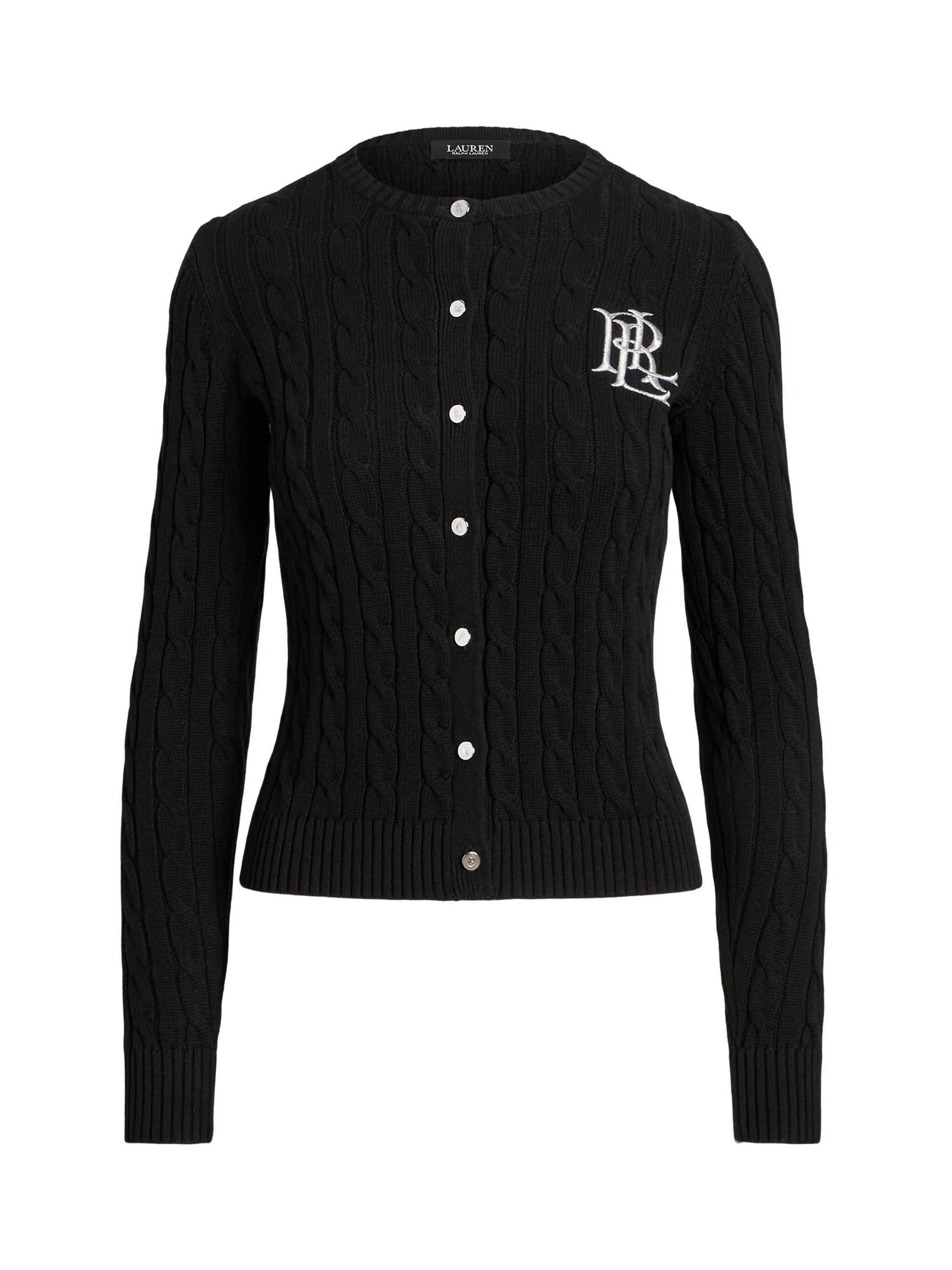 Product image 5 of 5, which shows Lauren Ralph Lauren Ralhan Cotton Cable Knit Cardigan, Black, XS