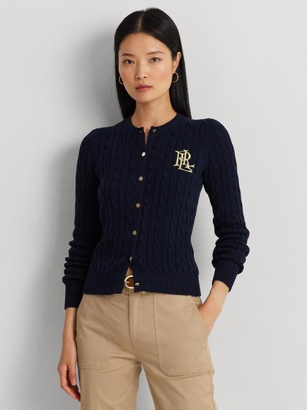 Lauren Ralph Lauren Ralhan Cotton Cable Knit Cardigan, Navy